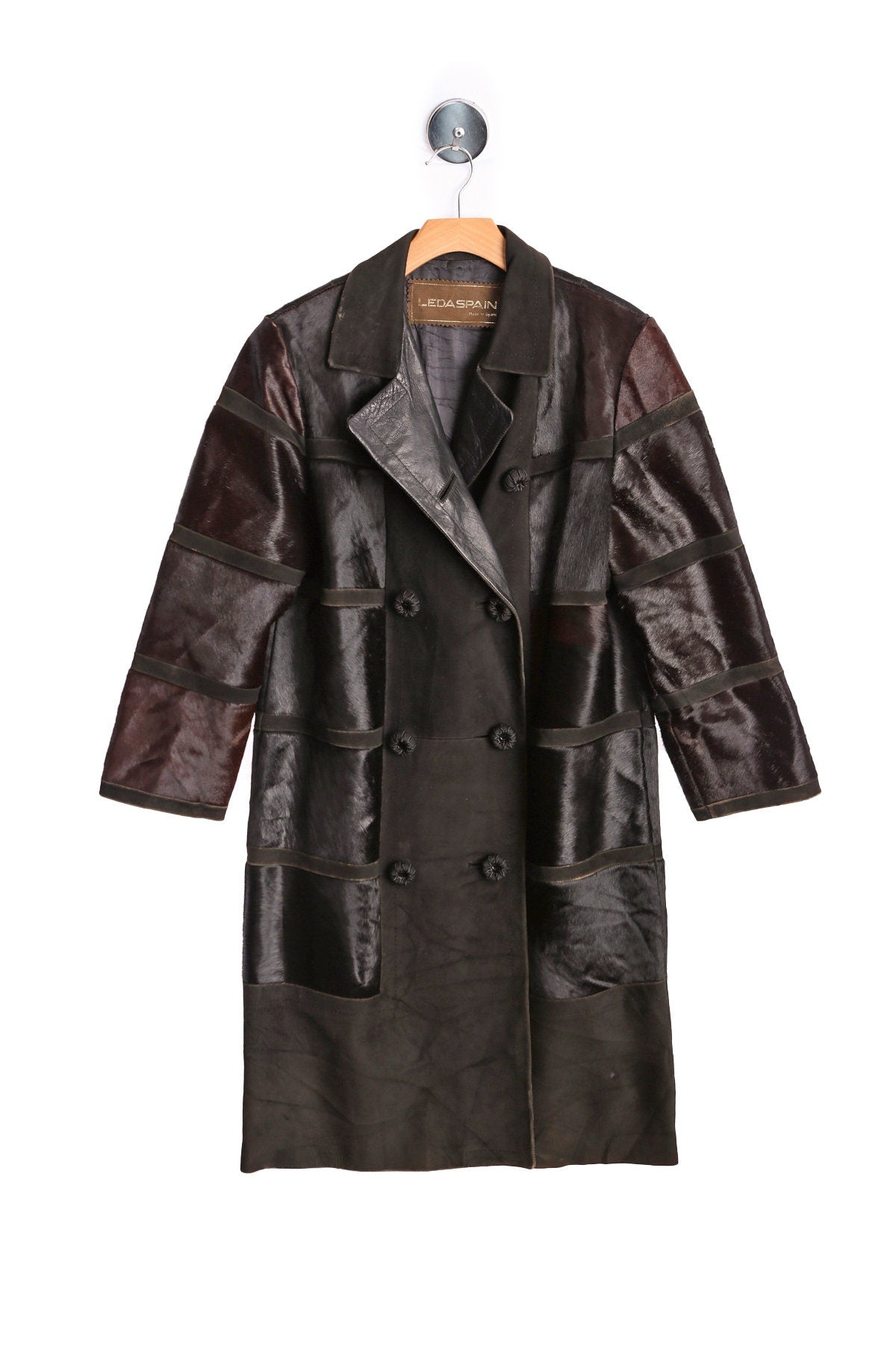 Woman Black Fur Leather Coat - Made in Spain - Era 90s - Y2K