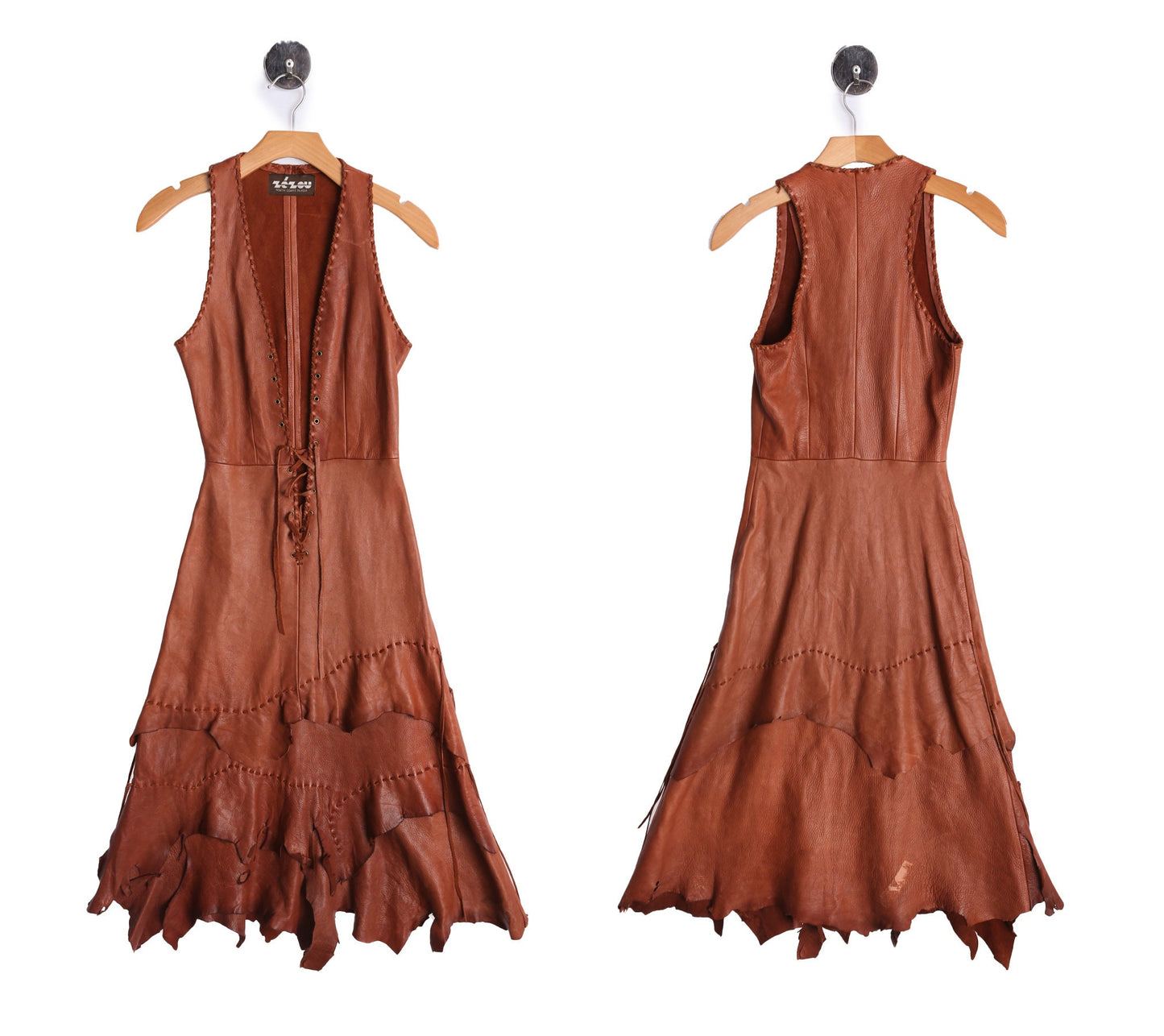 Vintage Woman Boho Long Leather Dress by Ze Zou - Era 70's - 80's
