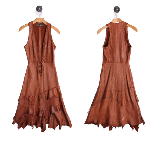 Vintage Woman Boho Long Leather Dress by Ze Zou - Era 70's - 80's