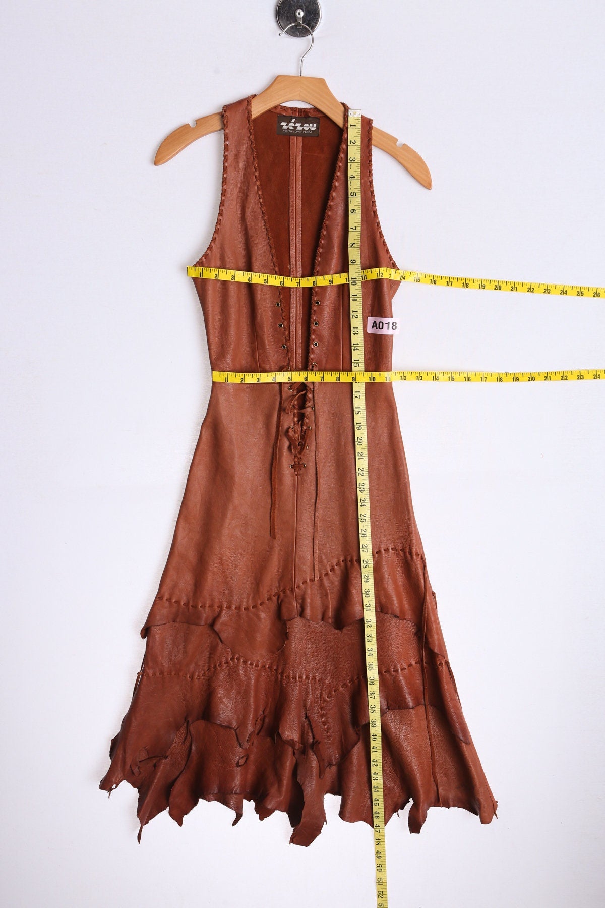 Vintage Woman Boho Long Leather Dress by Ze Zou - Era 70's - 80's