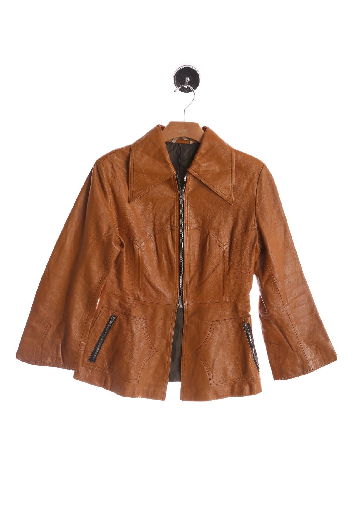 70's Brown Leather Jacket - Butterfly Collar