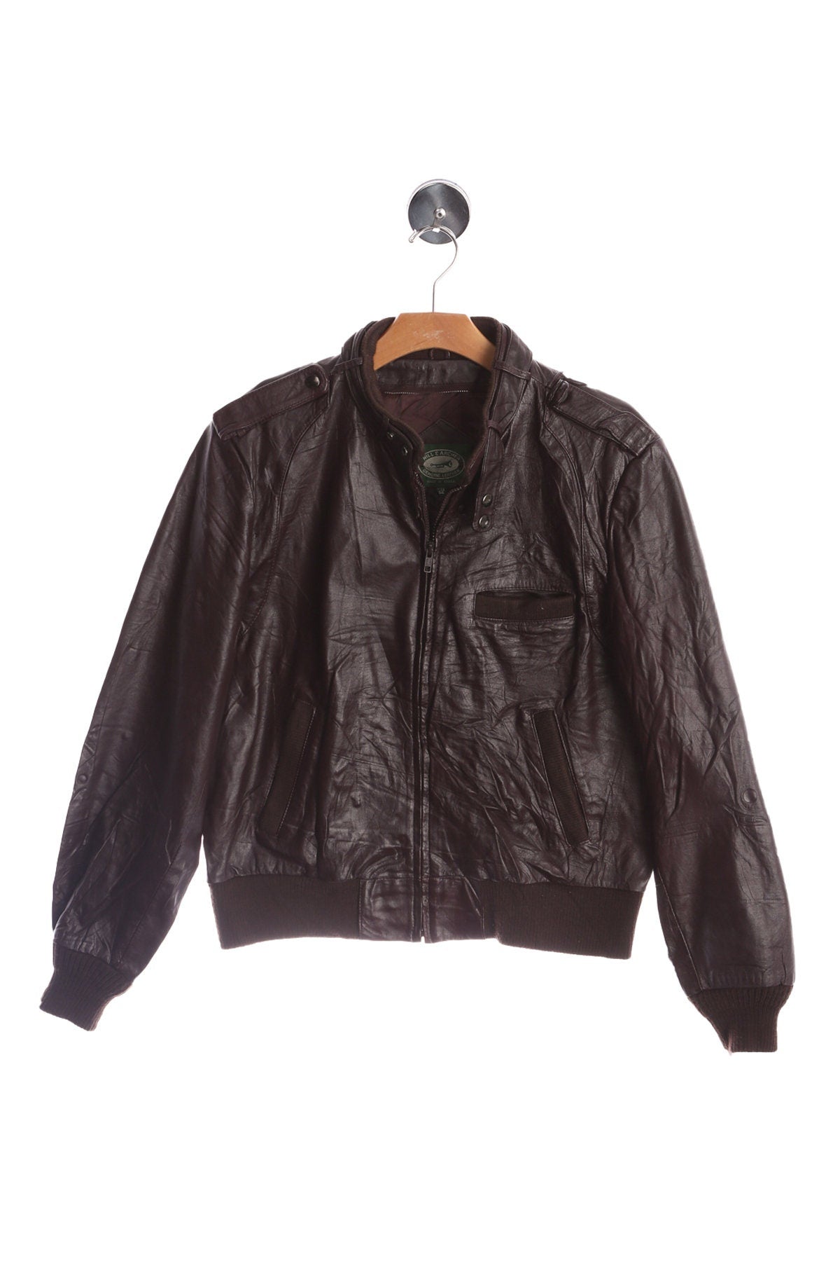 80's Men Burgundy Casual Leather Bomber Jacket