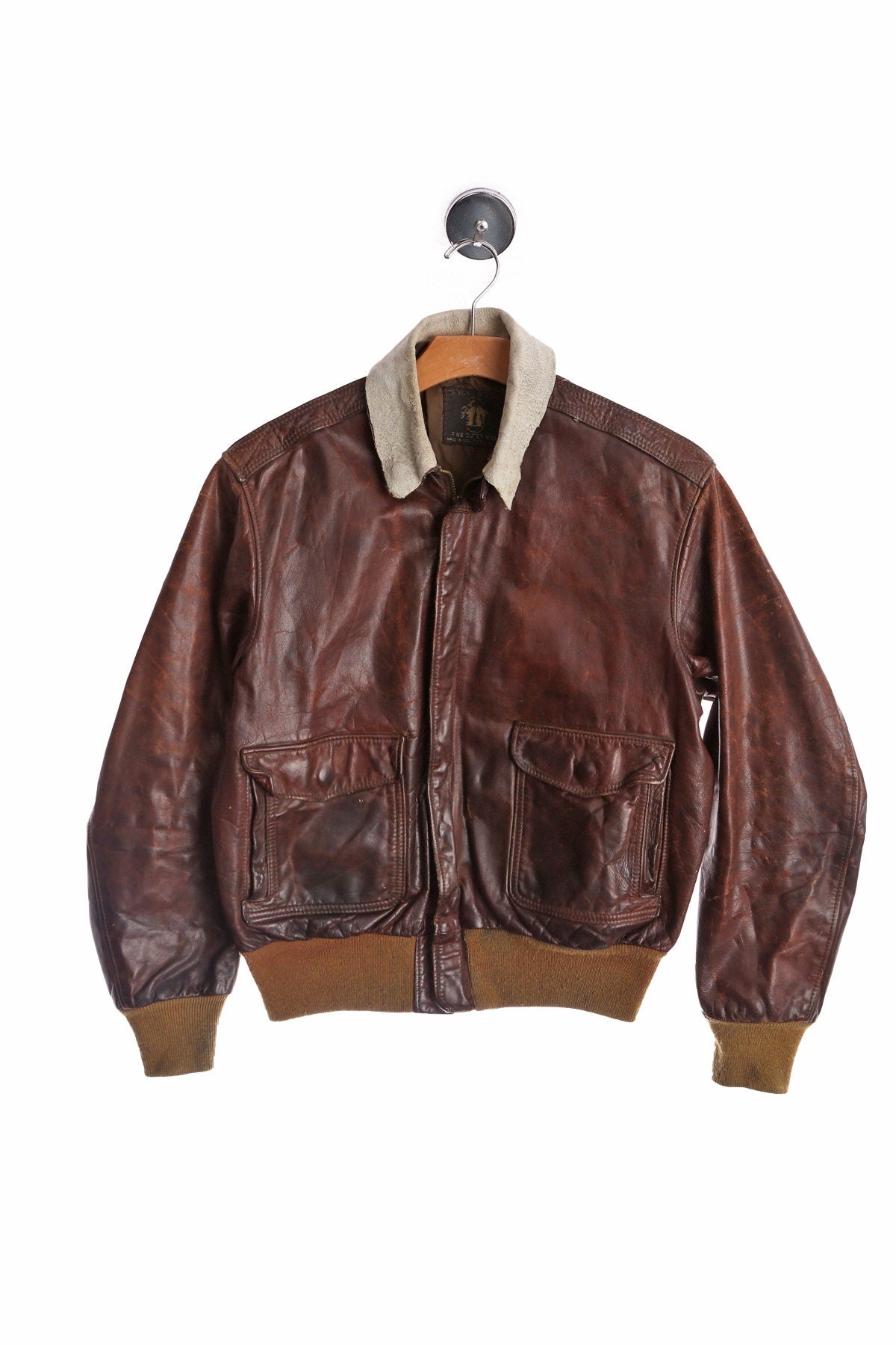Vintage Men Brown Leather Bomber Jacket by Golden Bear - Made in California