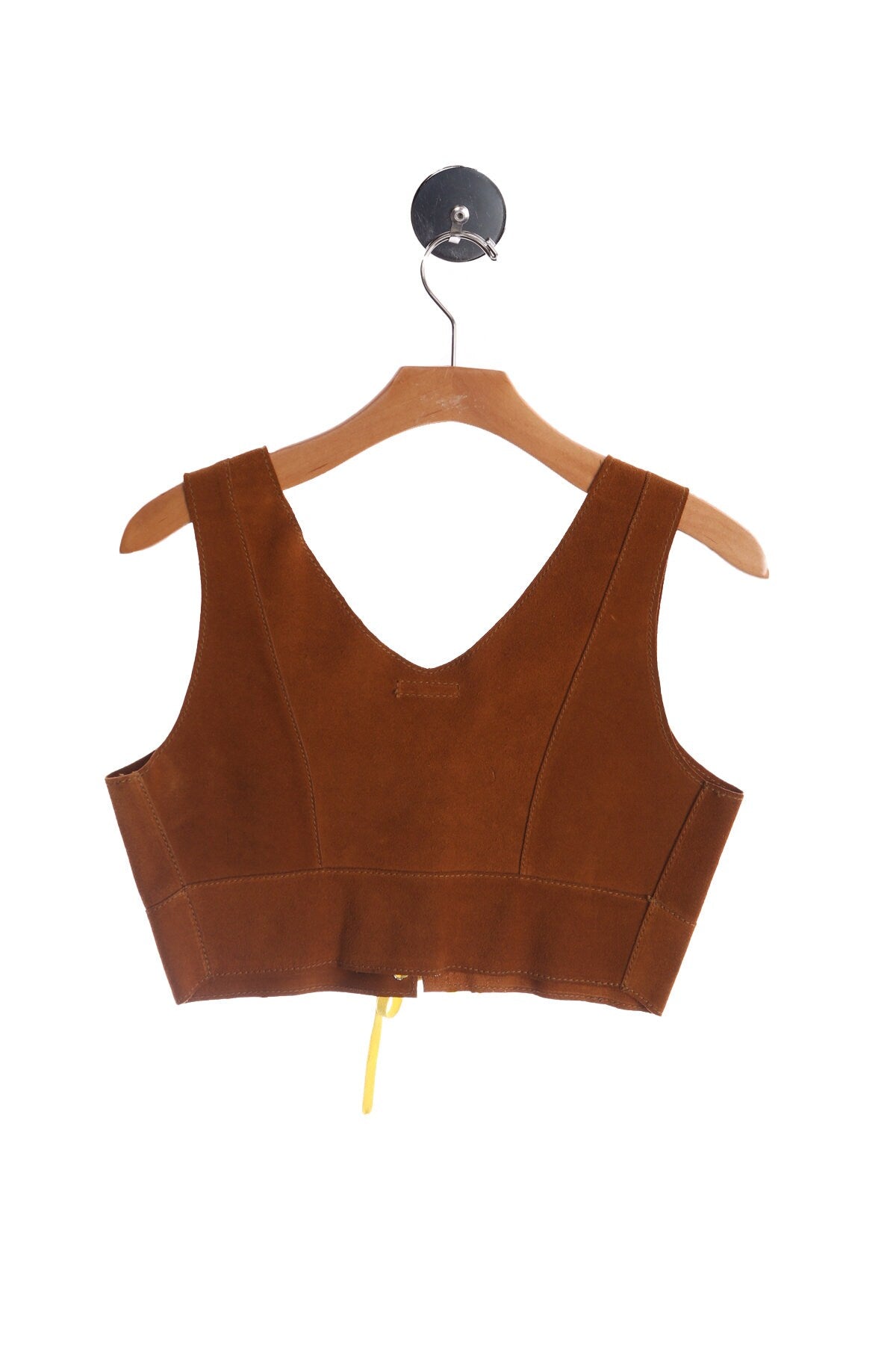 Women Tan Suede Top with Patch Details and String Front Closure