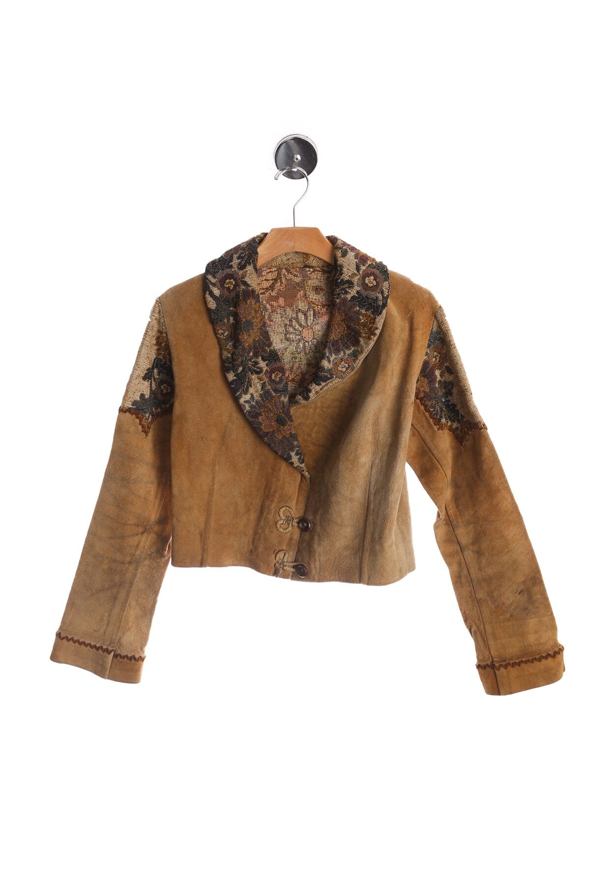 Women Brown Suede Tapestry Jacket