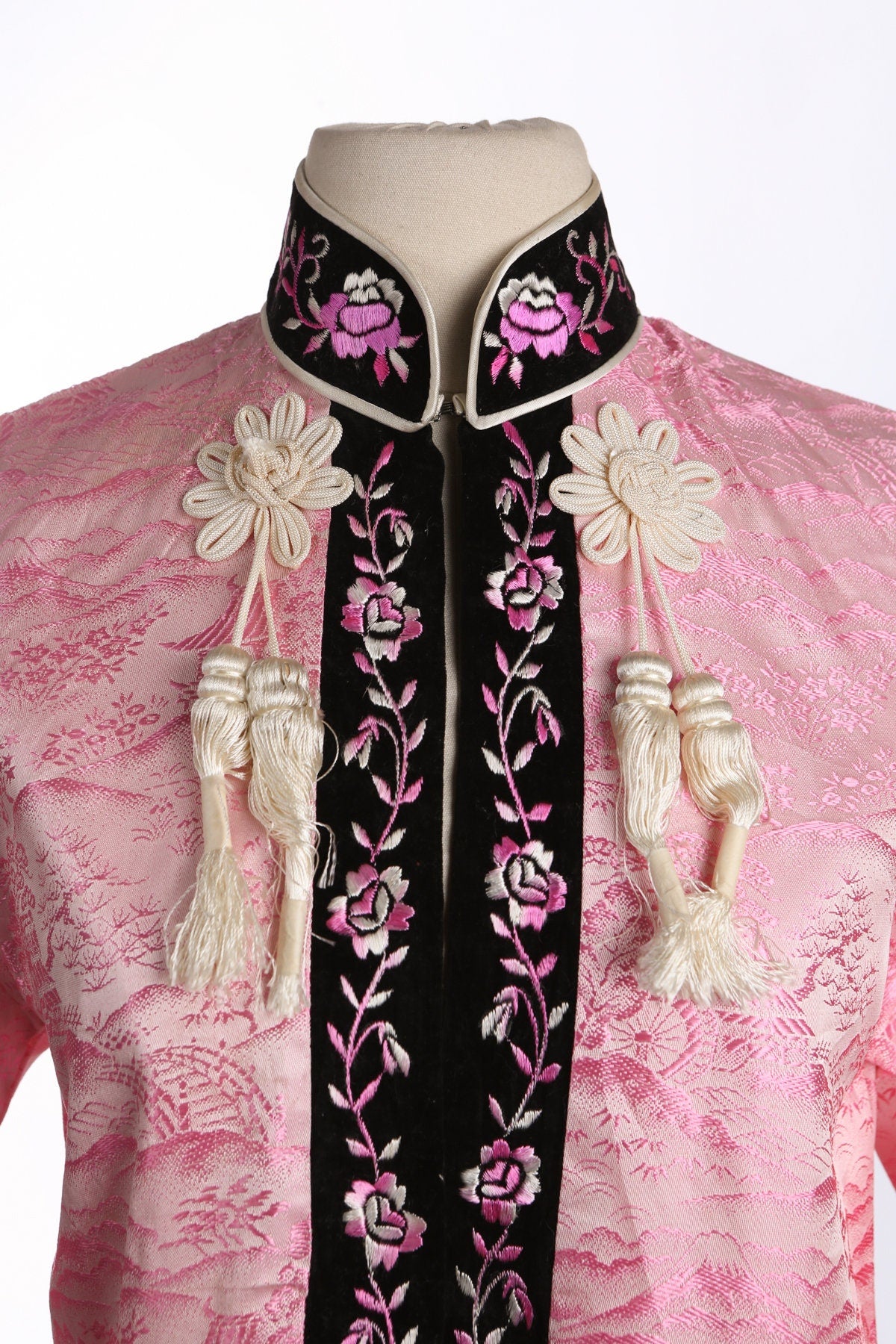 Vintage Cheongsam Jacket - Pink Floral Embroidery