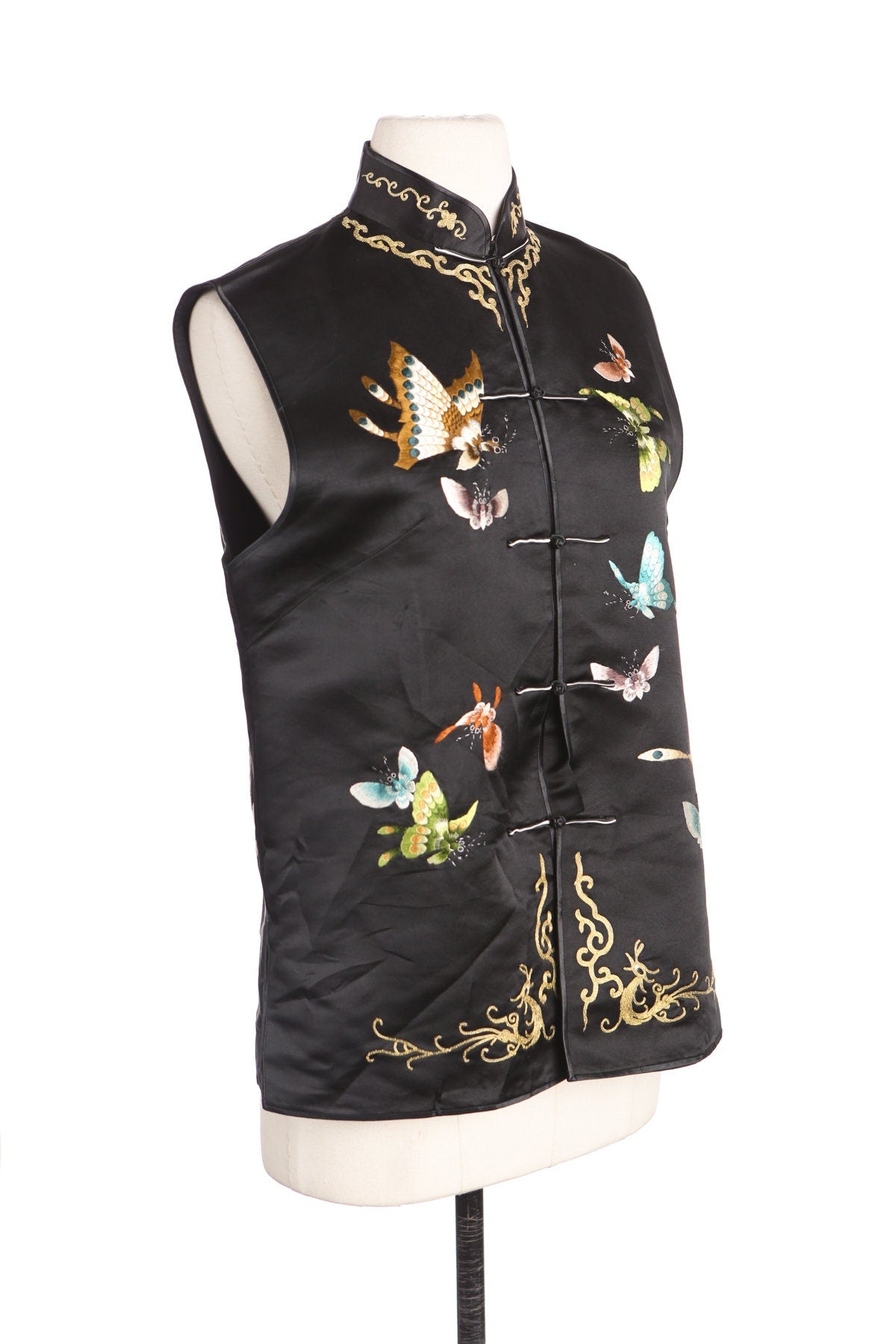 Black Cheongsam Vest with Butterfly Embroidery