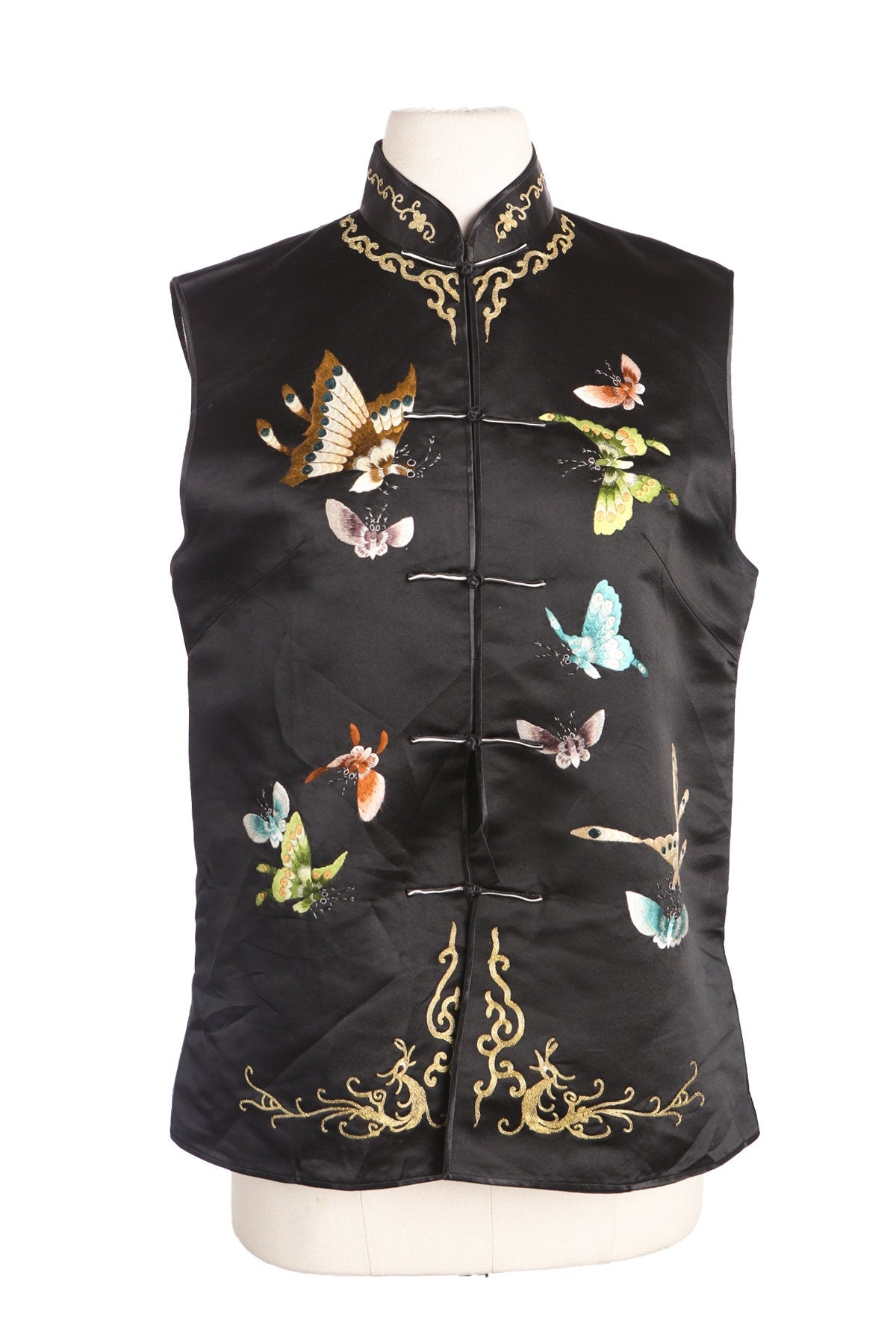 Black Cheongsam Vest with Butterfly Embroidery