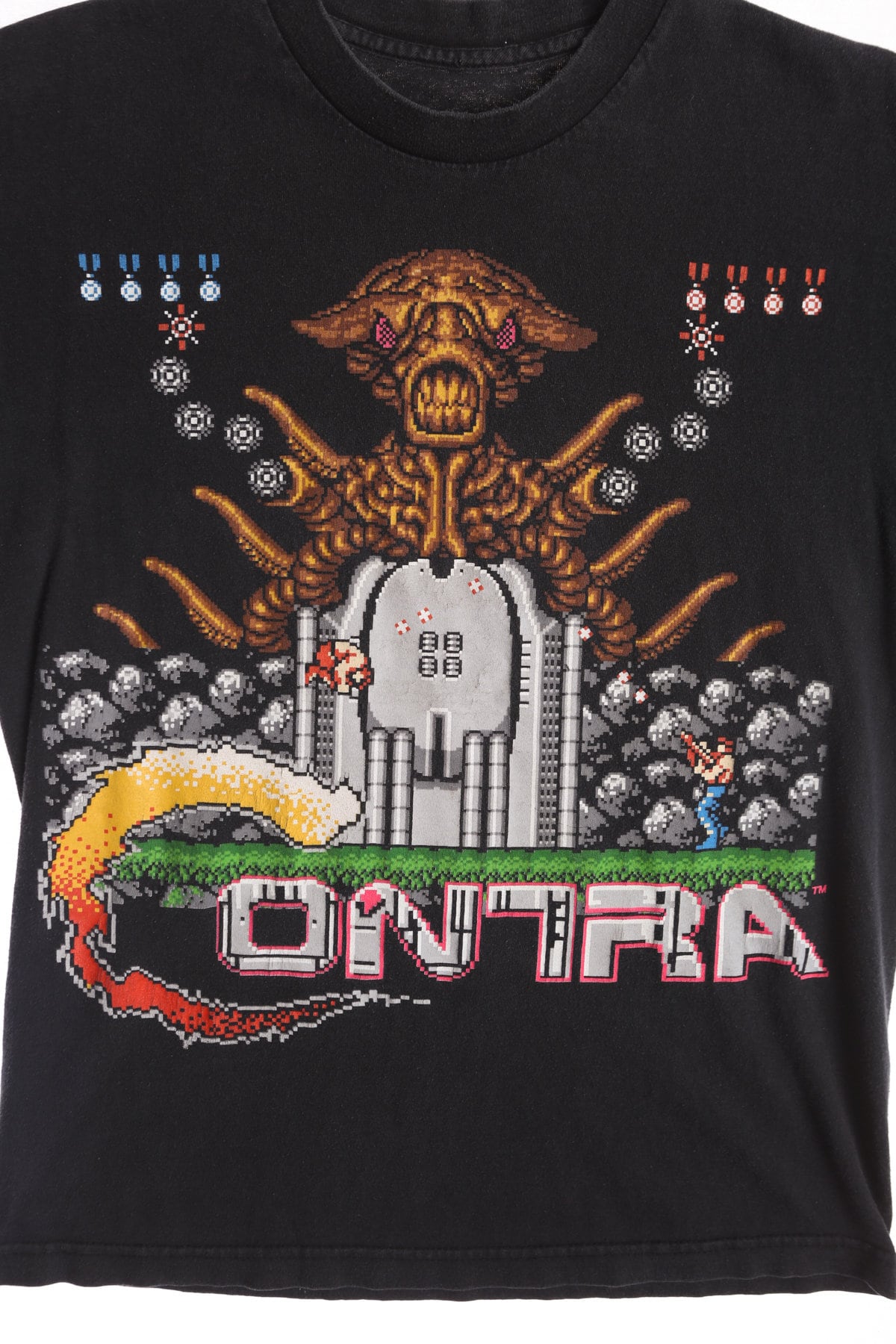Video Game Contra Black Graphic T-shirt
