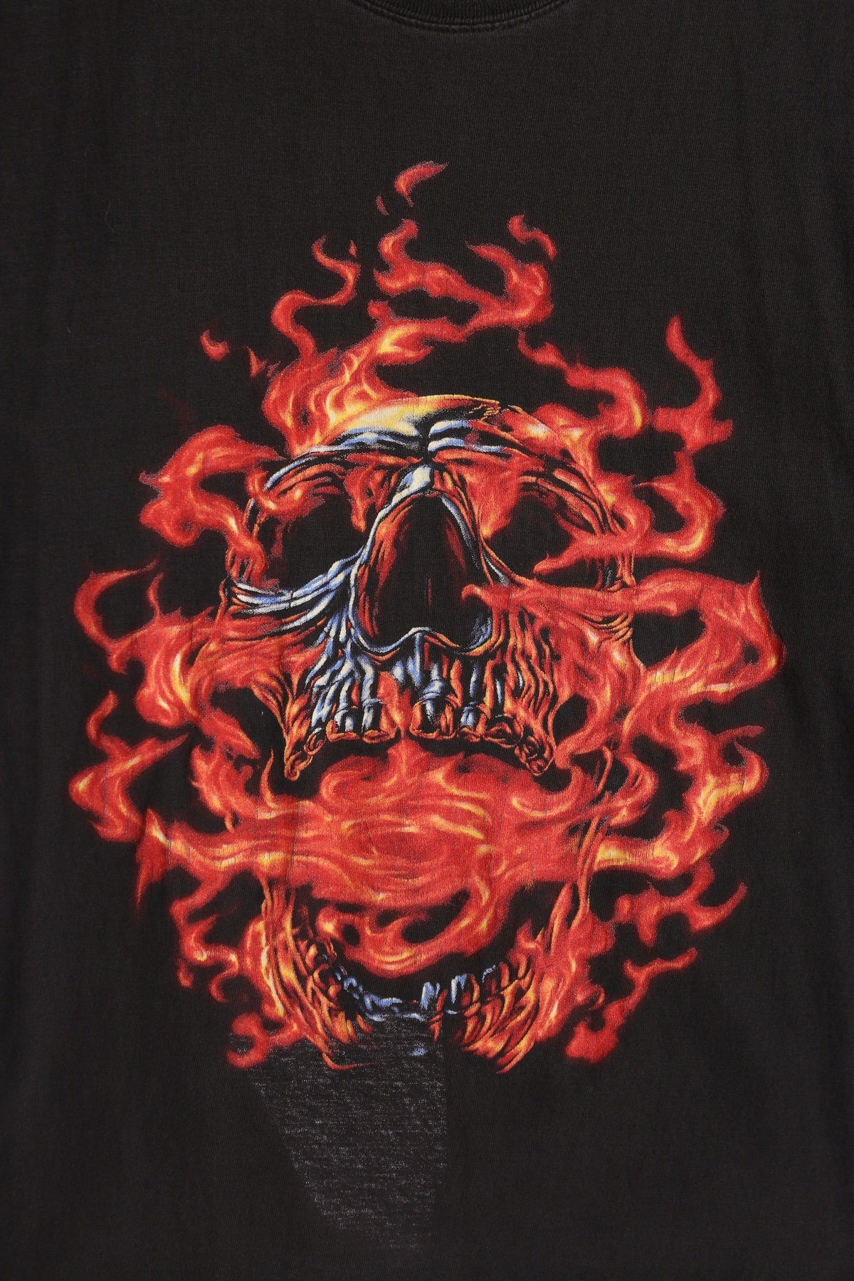 Silver Skull in Flames Long Sleeve Black Graphic Shirt