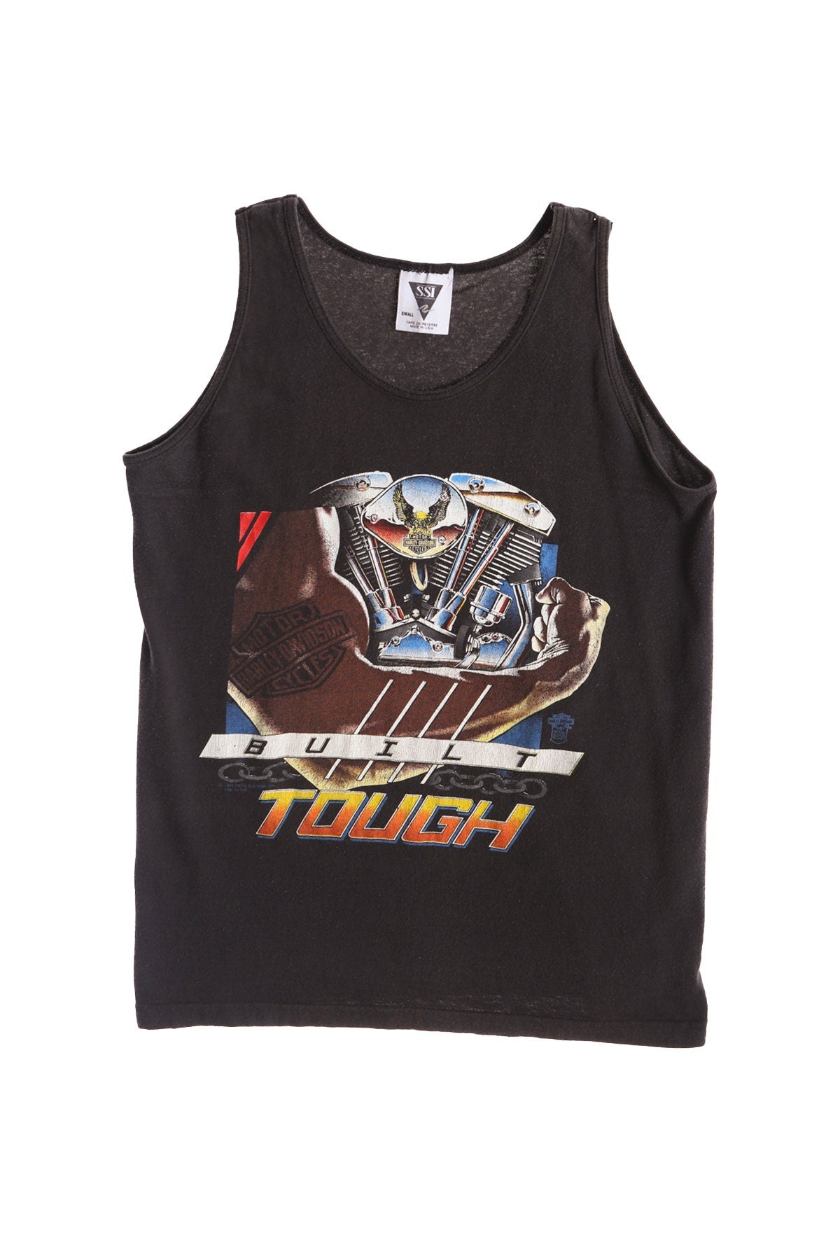 Harley Davidson Black Graphic Tank Top with Built Tough Biker Print