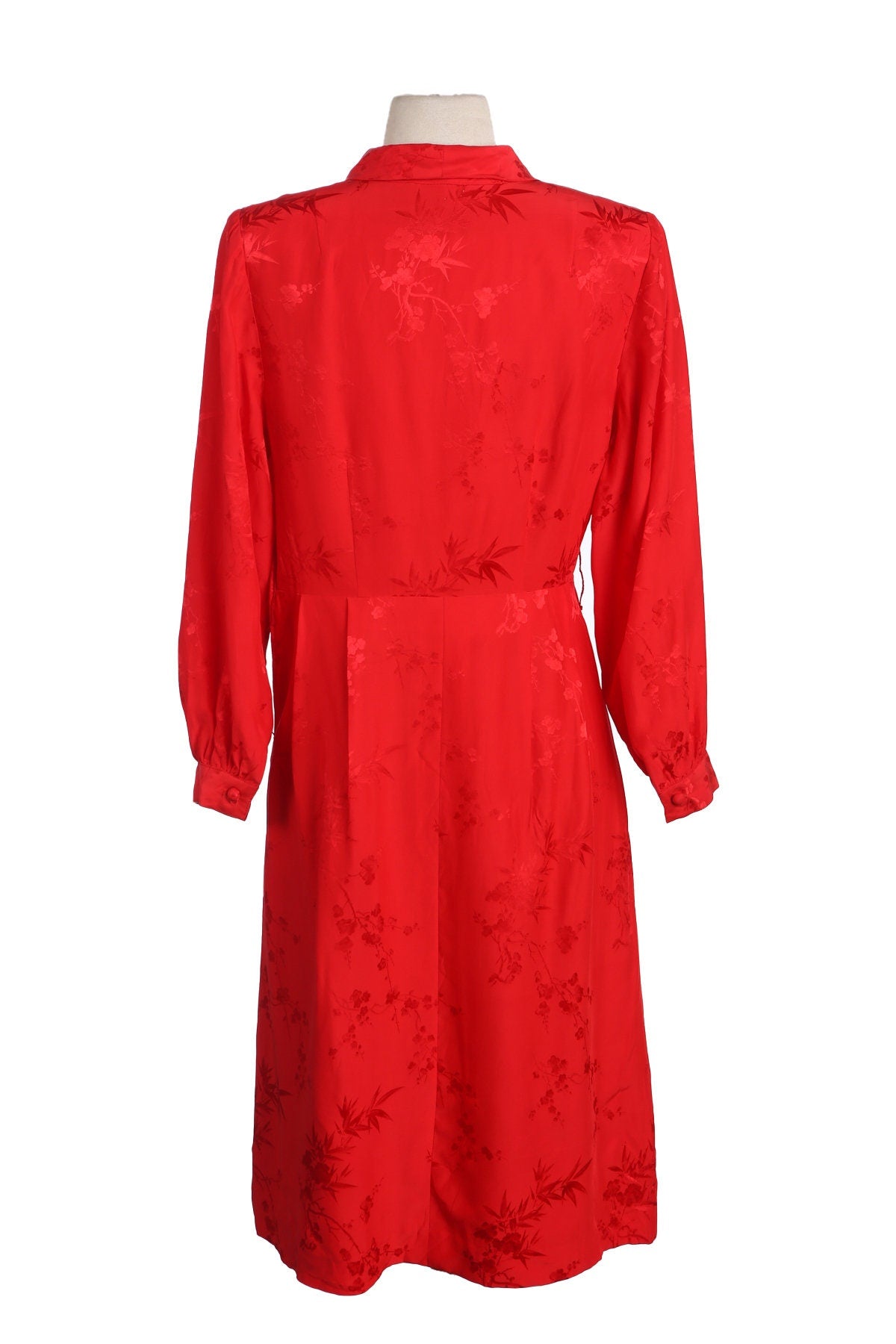 Vintage Women Red Casual Dress with Plant Print Design