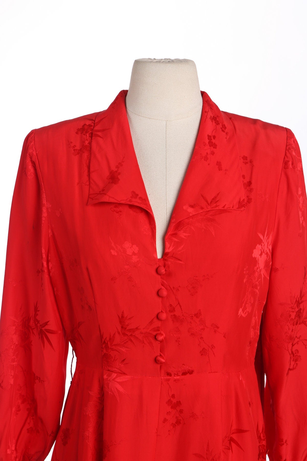 Vintage Women Red Casual Dress with Plant Print Design