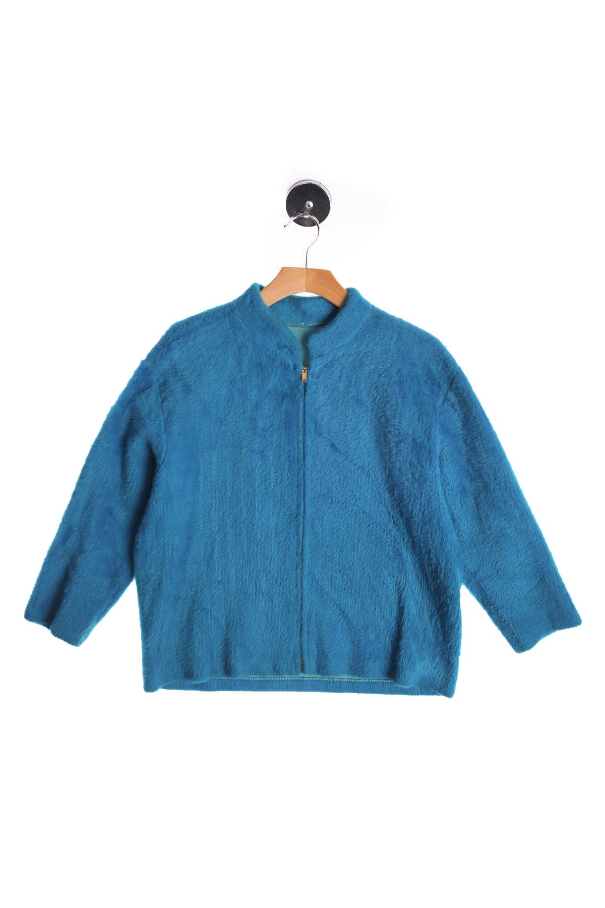 Vintage Blue Mohair Jacket - Zipper Closure - Era 60s -70s