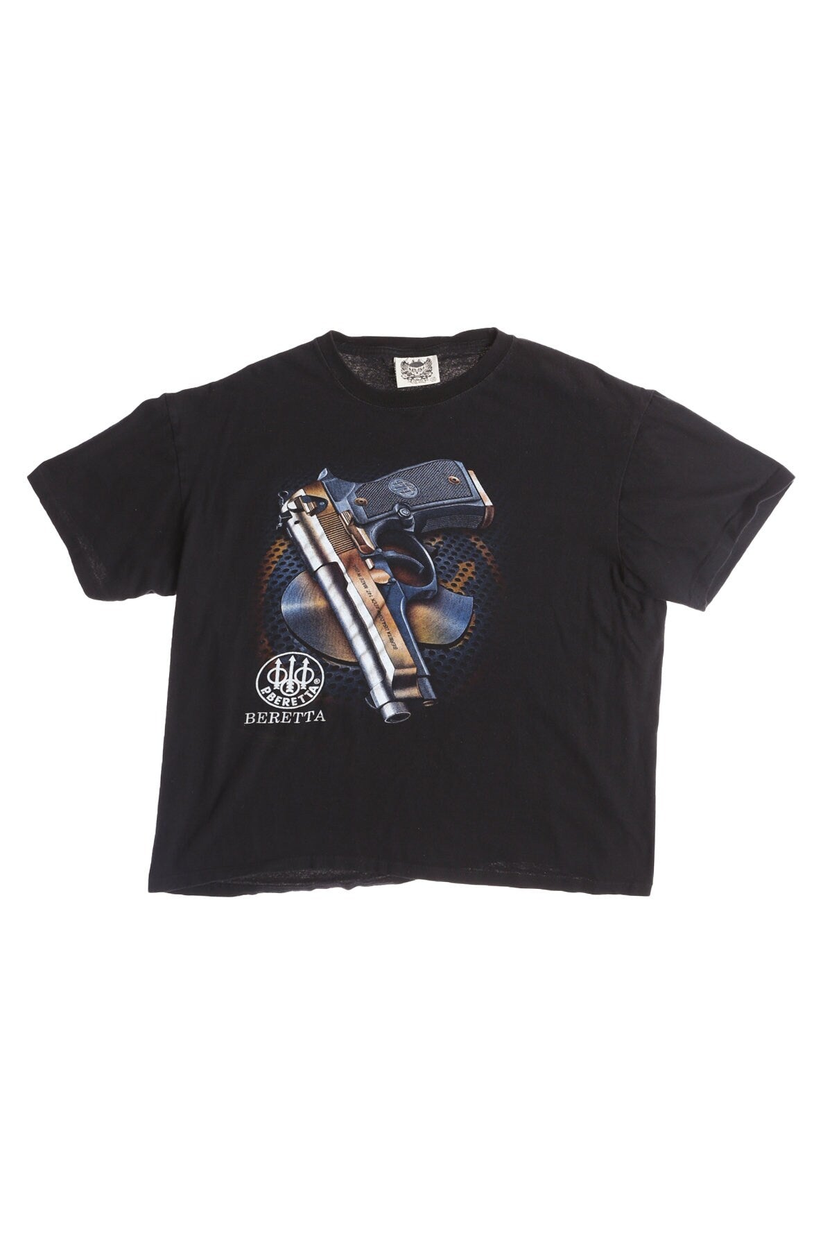 Vintage Black Graphic T-shirt with Beretta Gun Print