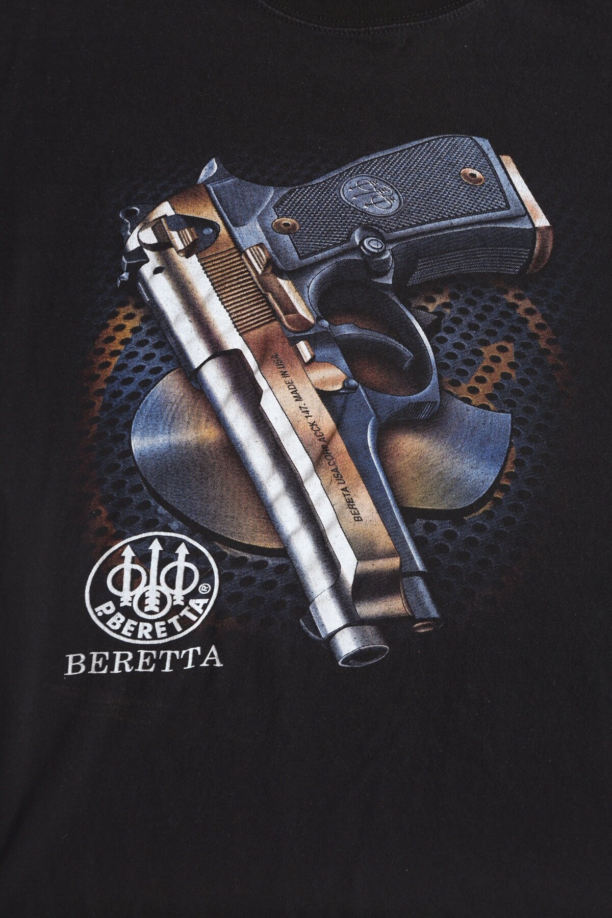 Vintage Black Graphic T-shirt with Beretta Gun Print