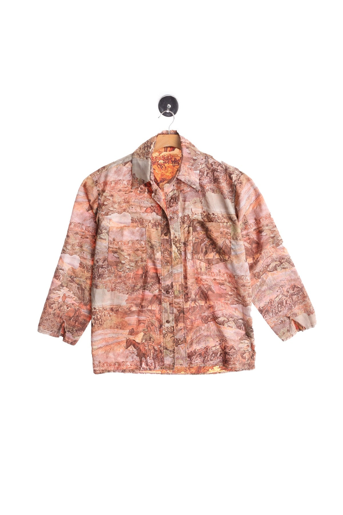 70s Men Western Graphic Button Up Shirt