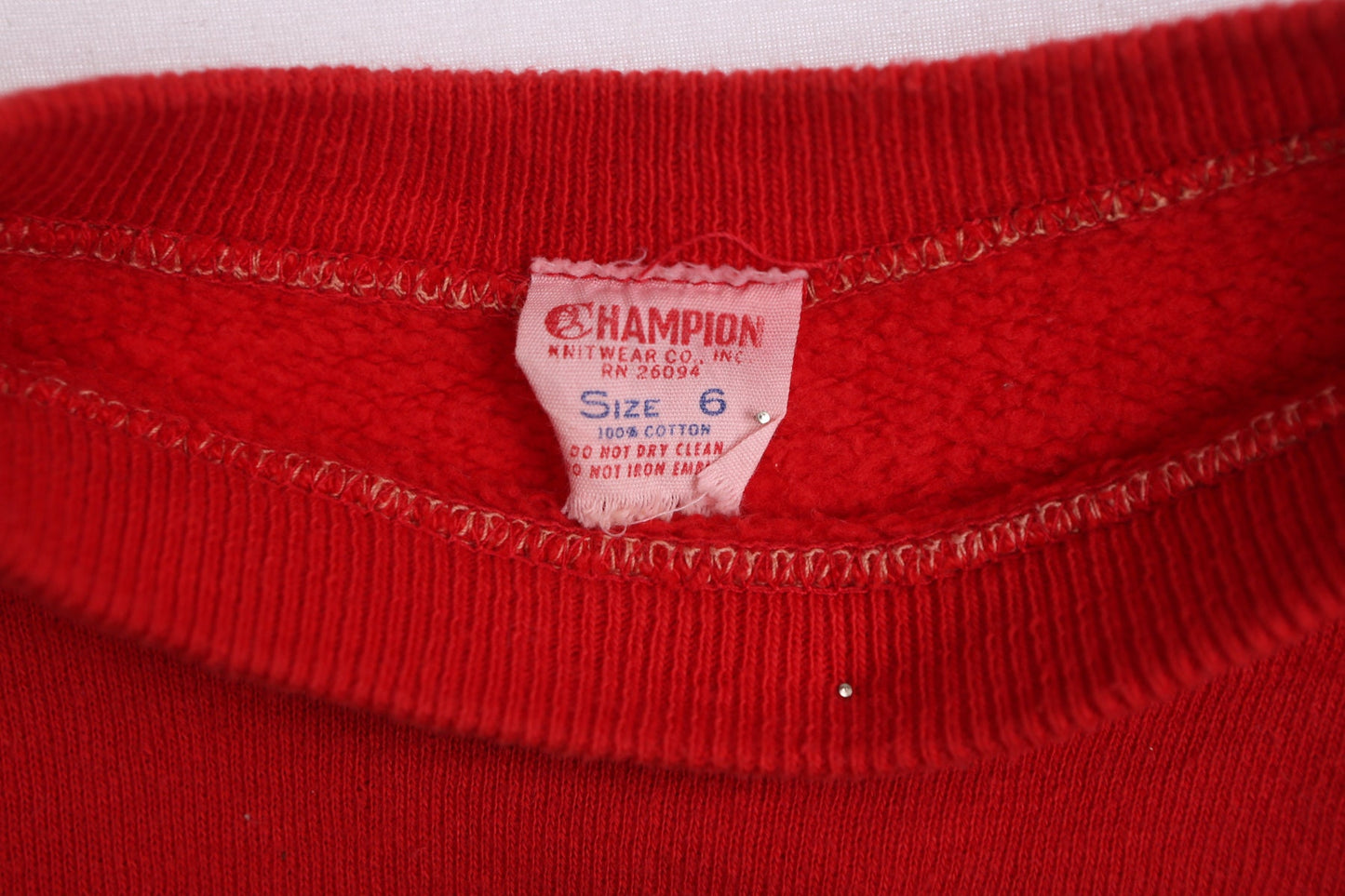 Vintage Champion Kids Red Crew Neck Sweatshirt with Cabrillo Print - Era 40s - 50s