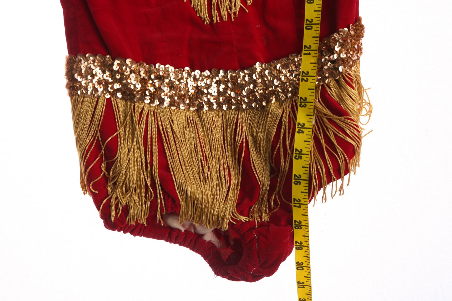 Women Red Velvet Leotard with Golden Fringe Details - Era 50s - 60s