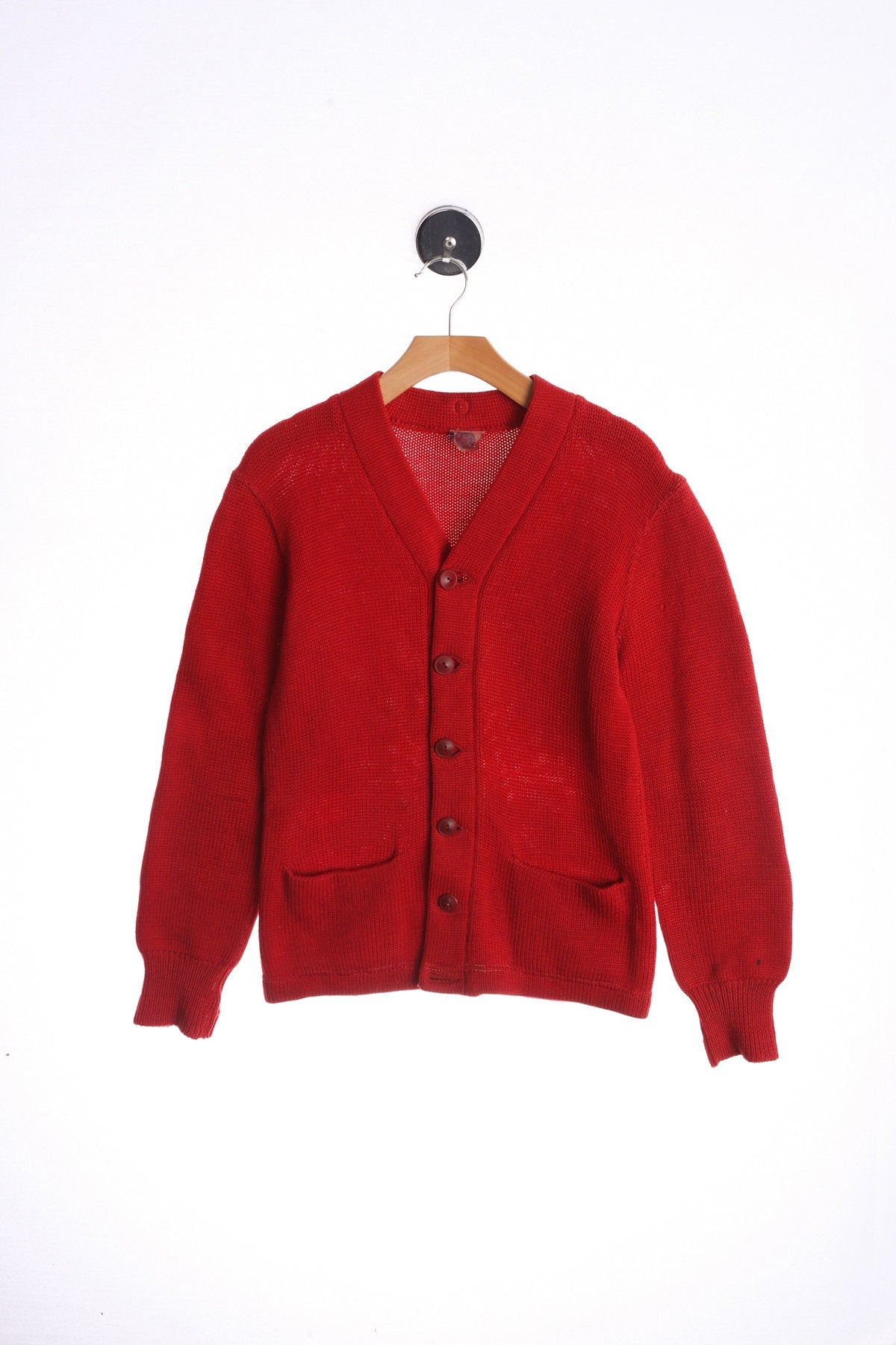 Vintage Men Red Cardigan Sweater - Era 50s - 60s