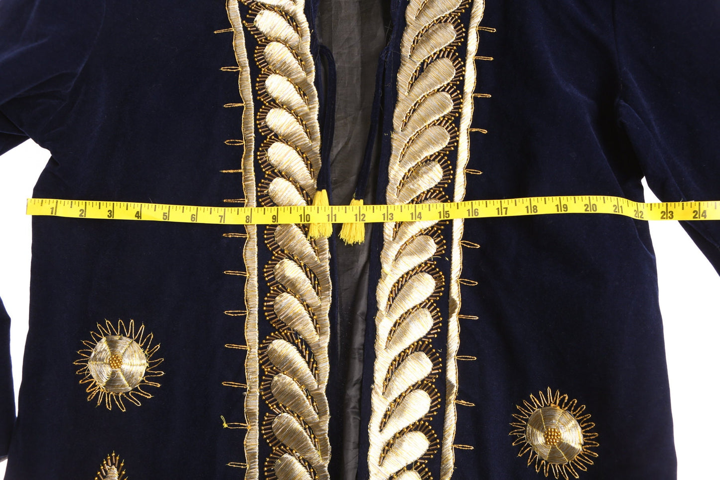 Vintage Blue Velvet Women Golden Embroidery Robe