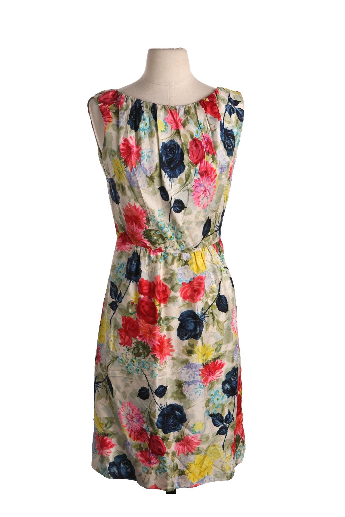 Vintage Women White Floral Print Casual Dress - Era 50s - 60s