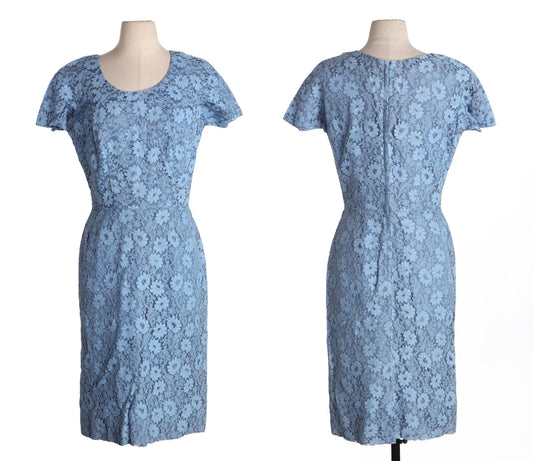Women 50s Blue Lace Casual Dress