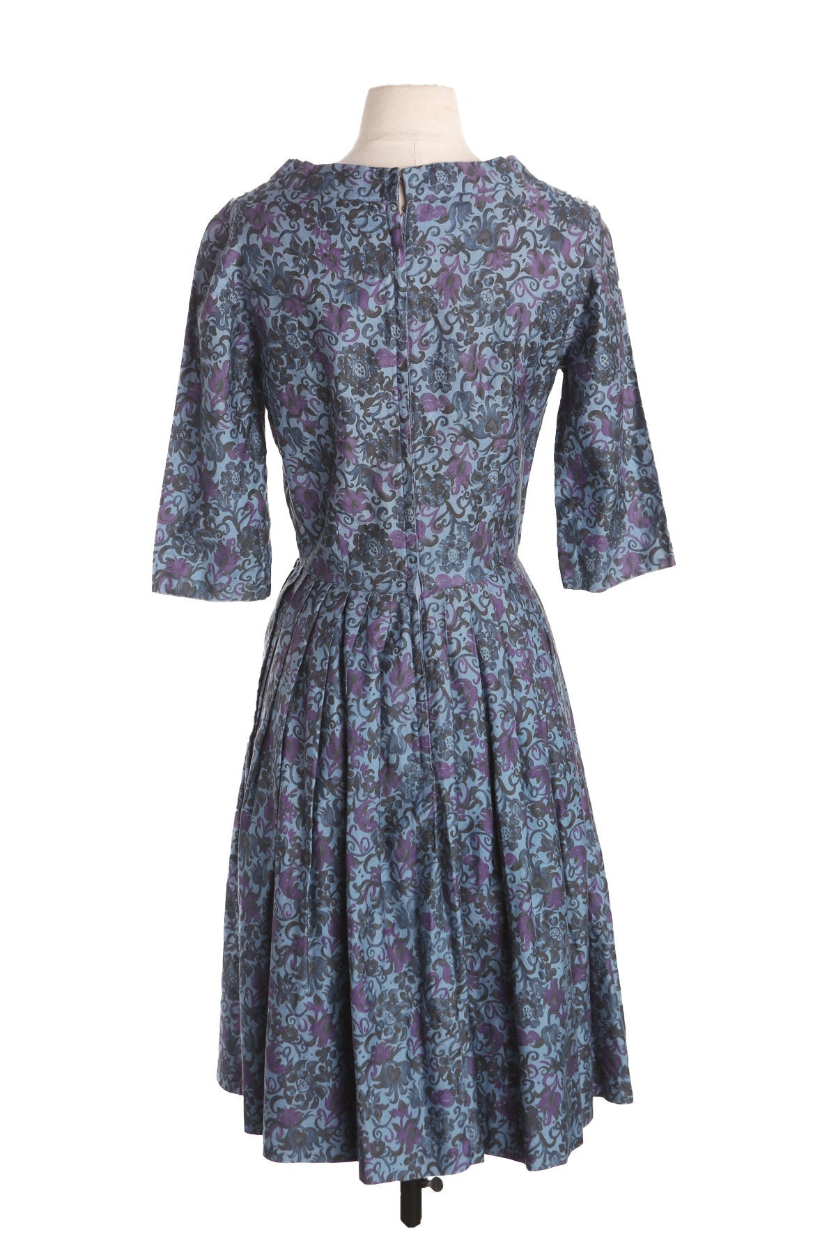 Women 1950s Blue Floral Print Casual Dress