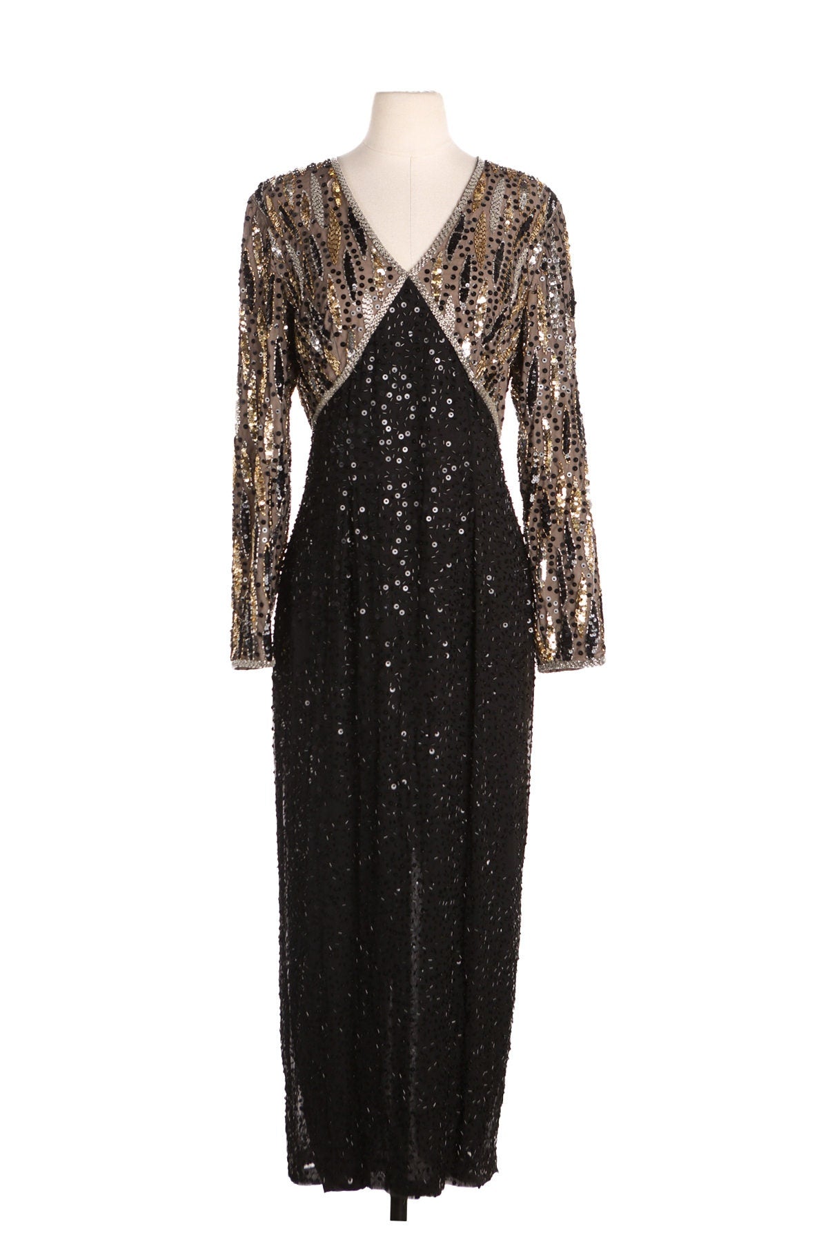 Women Black Long Sequin Party Dress - Era 80s - 90s - Niteline by Della Roufogali