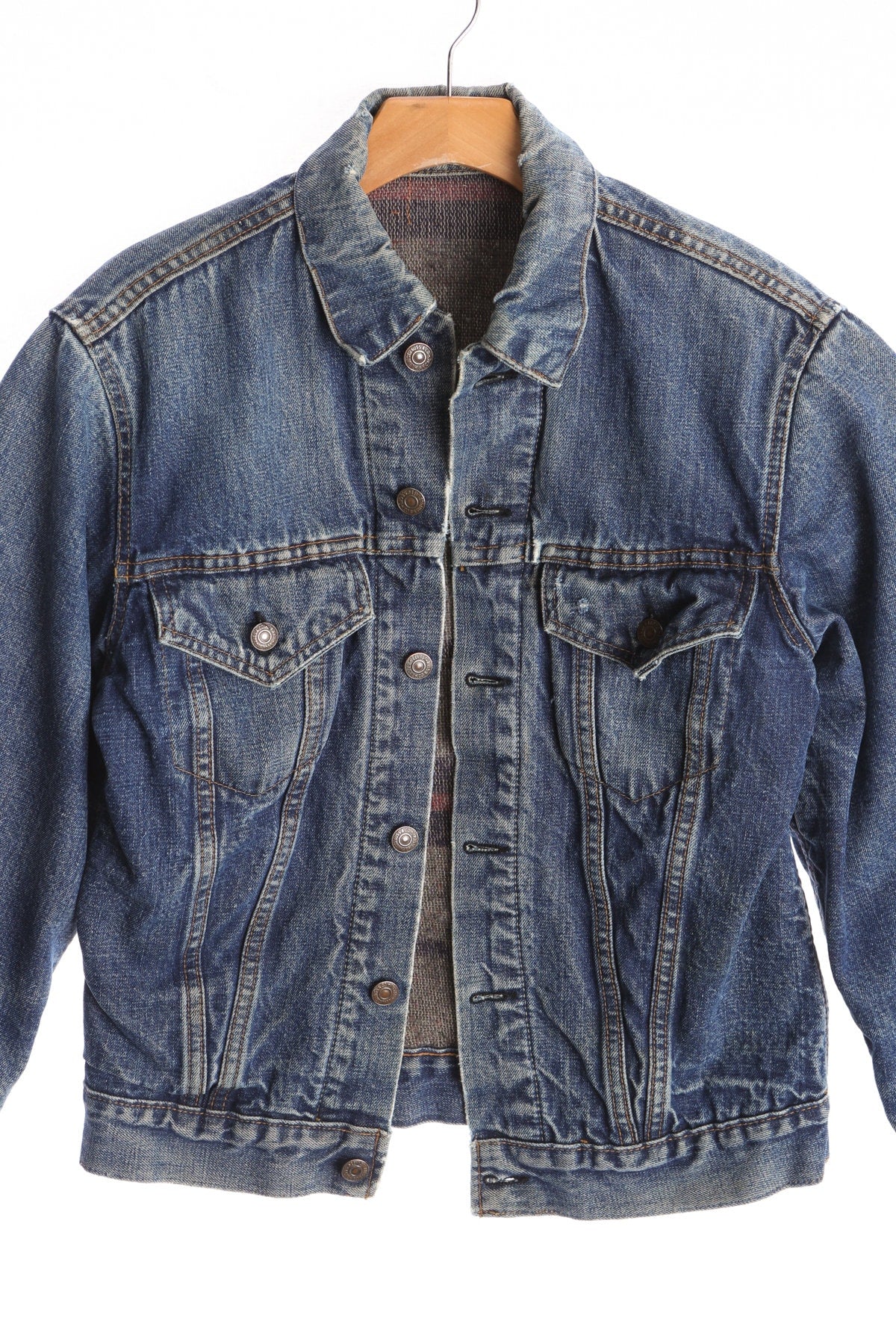 Vintage Levi's Blue Denim Trucker Jacket with Wool Lining