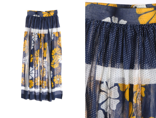 Vintage Floral Print Skirt - Era 70s - 80s