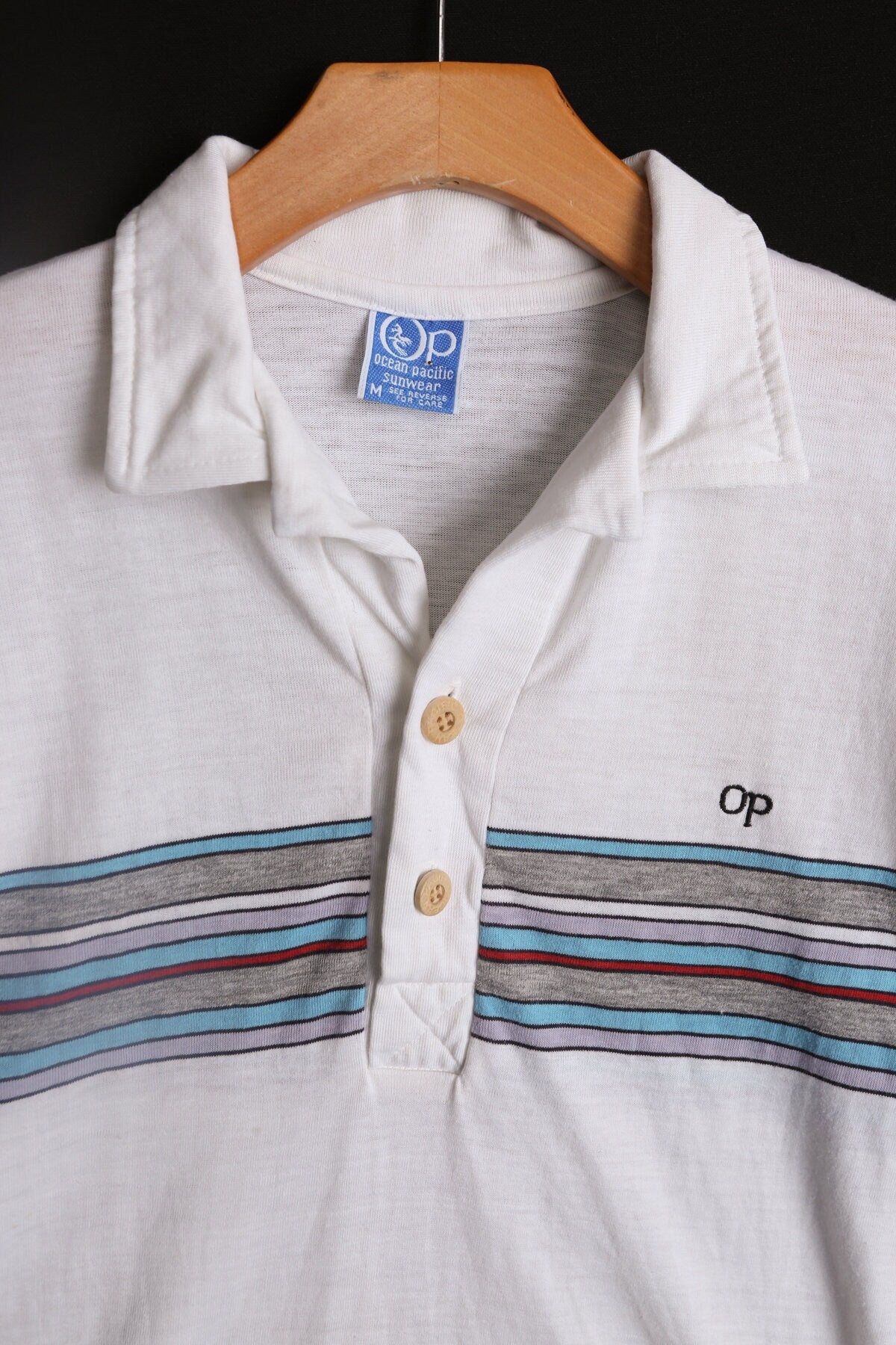 Op Long Sleeve White Striped Shirt - Era 70s - 80s
