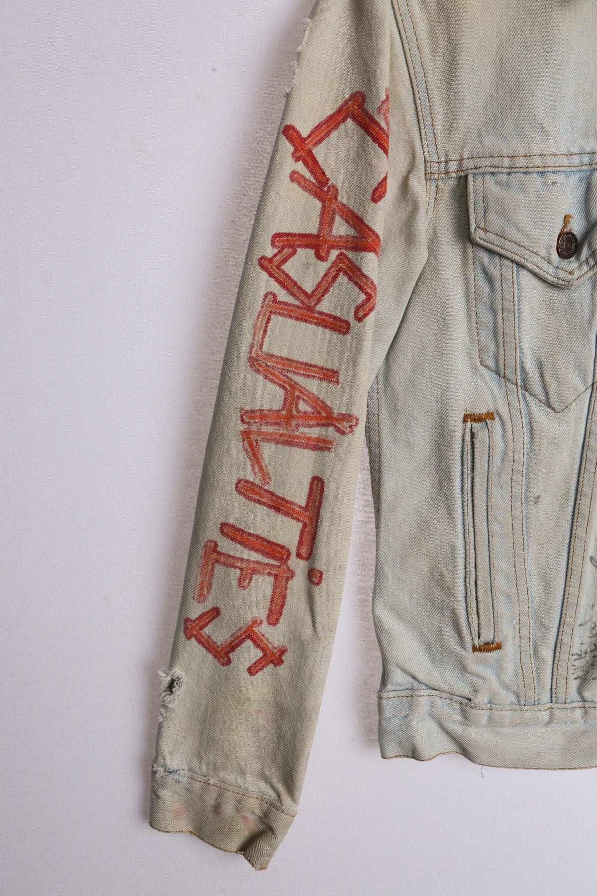 Punk Rock Costume Made Denim Jacket with Studded Back - Hand Painted - Back Patchwork