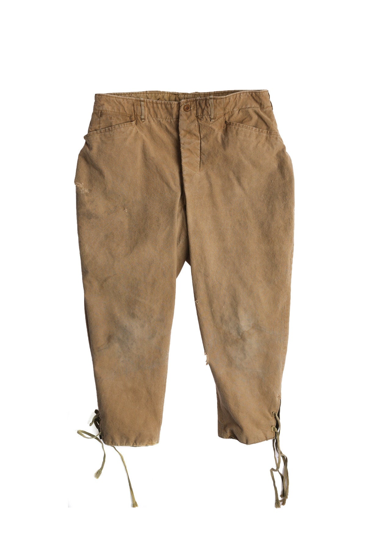 Vintage Men Hunting Pants with Ankle Tie Closure and Wool Lining