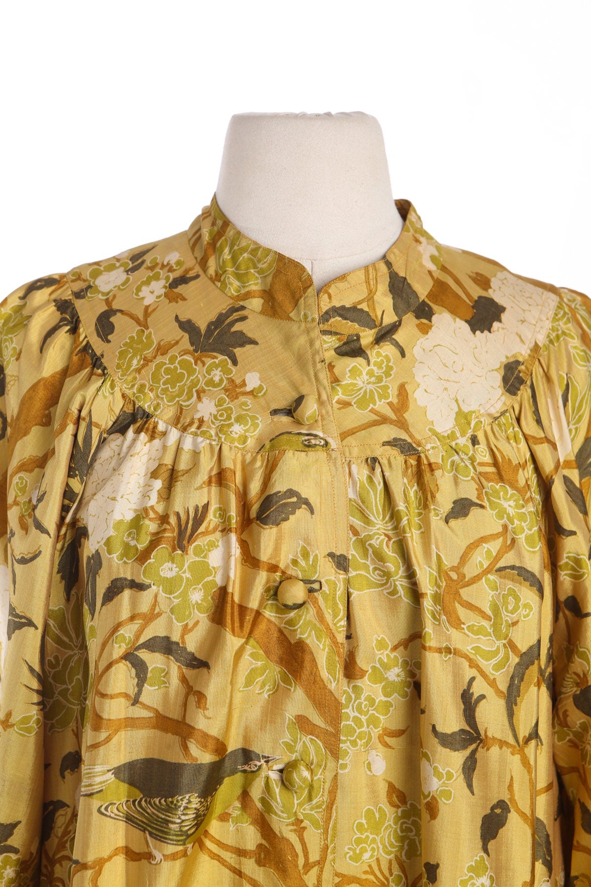 Vintage Yellow Floral Print Silk Dress - Era 70s - 80s / Made in Thailand
