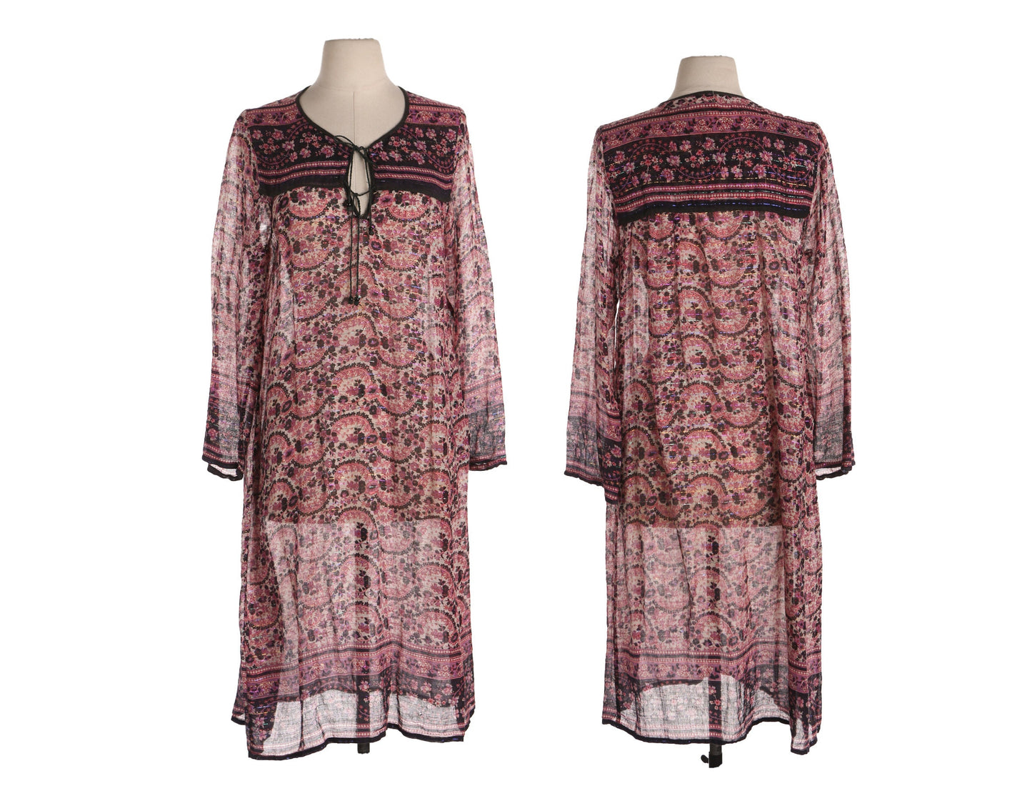Vintage Floral Print Sheer Indian Dress