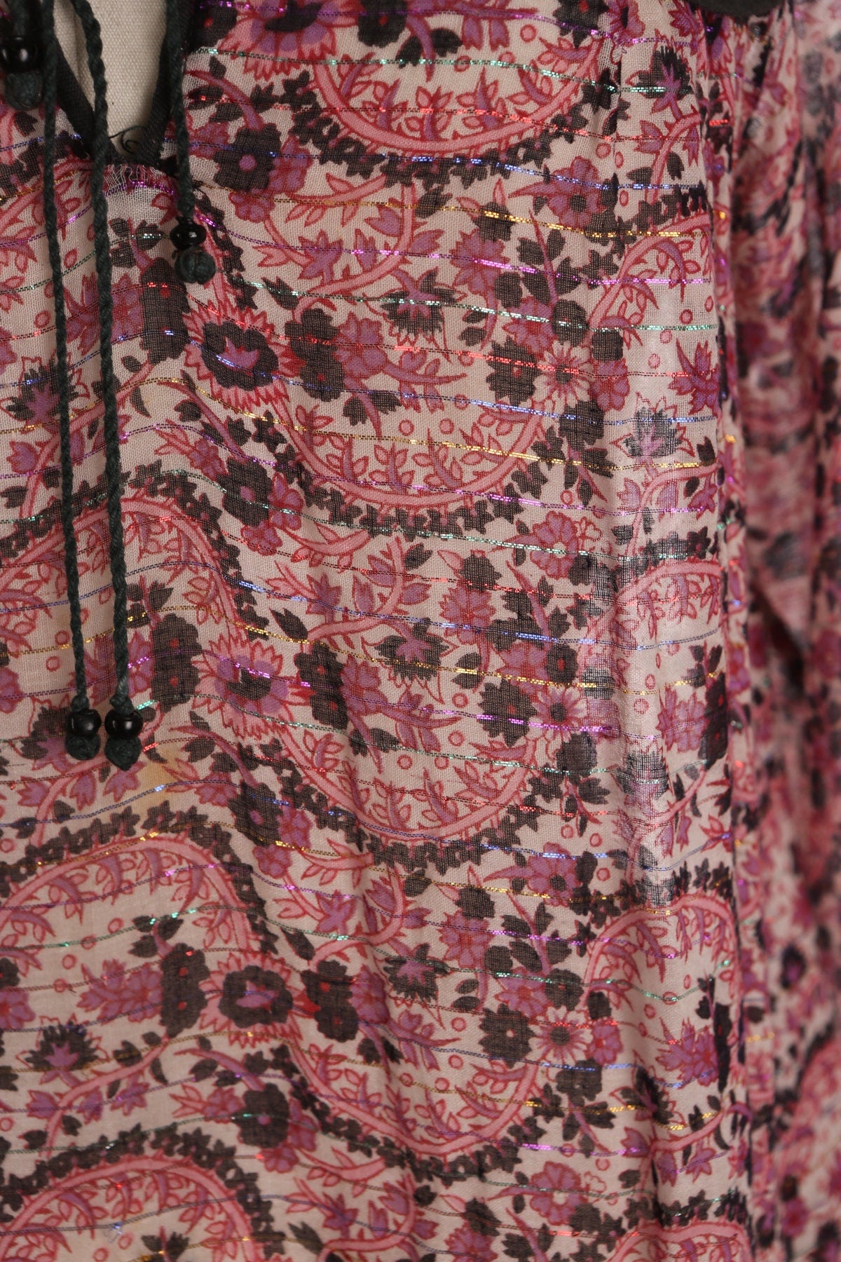 Vintage Floral Print Sheer Indian Dress