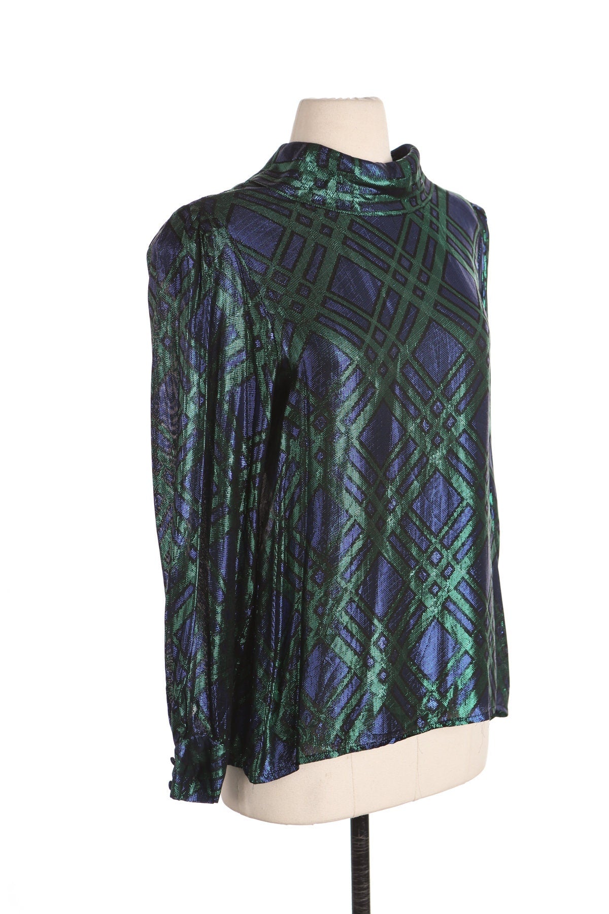 80s Women Green Metallic Casual Top by Lloyd Williams