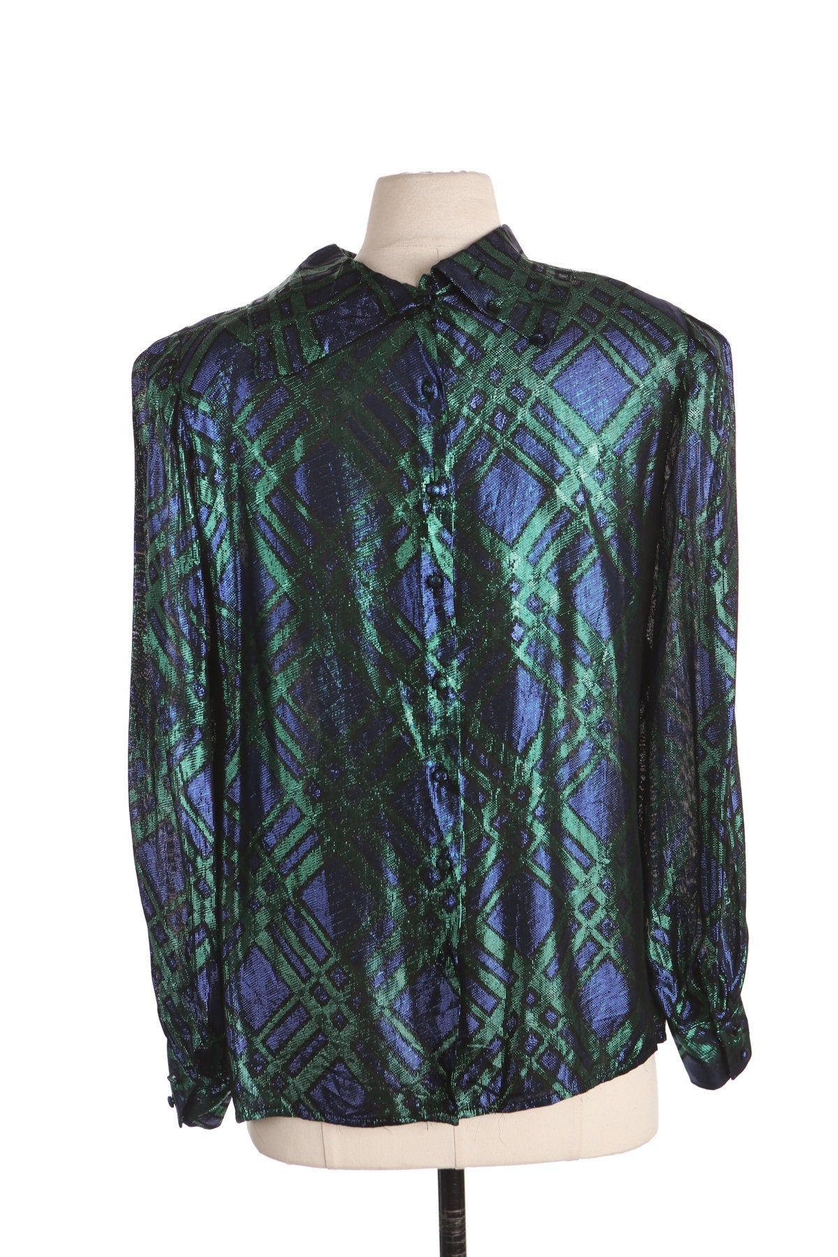 80s Women Green Metallic Casual Top by Lloyd Williams