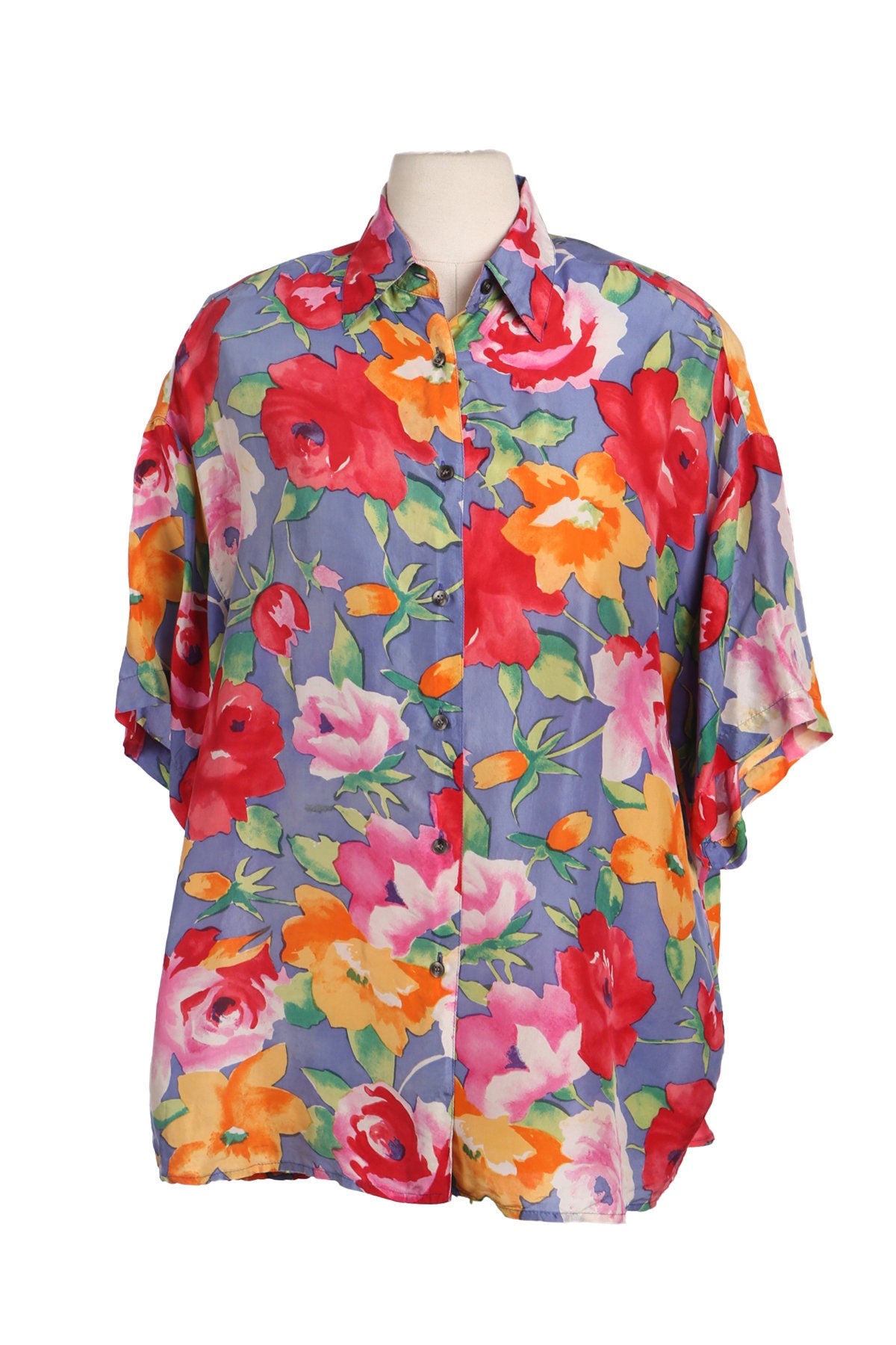 Woman Silk Floral Print Button up Blouse by Express