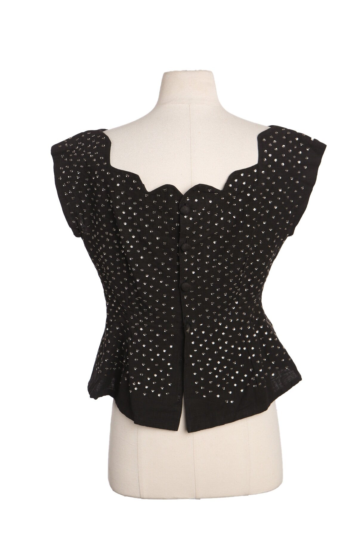Women Black Sleeveless Casual Top with Sequin Detail - Er a 40 s - 50s