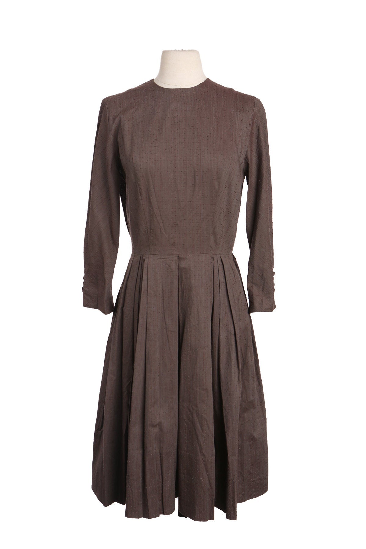 50s Women Brown Long Sleeve Casual Dress