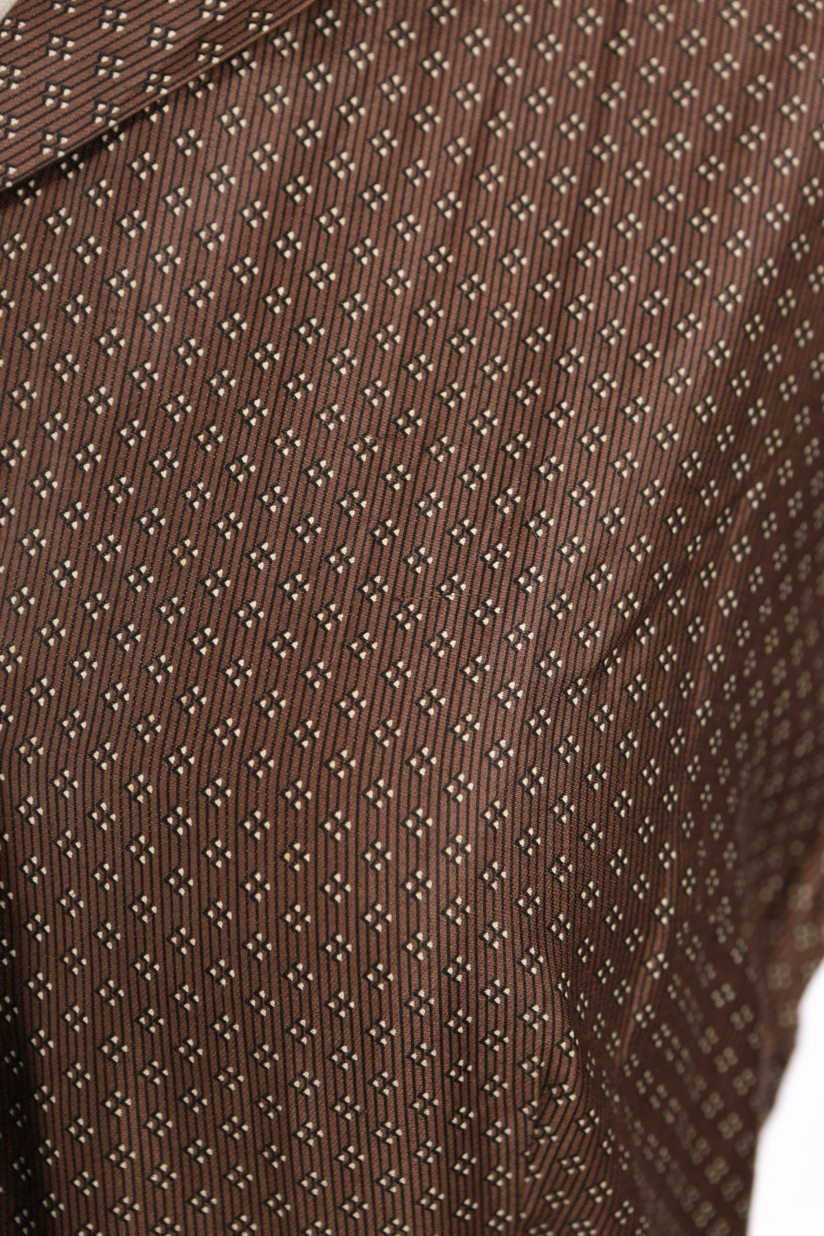 50s Women Brown Casual Short Sleeve Dress with Black Small Striped fabric Details