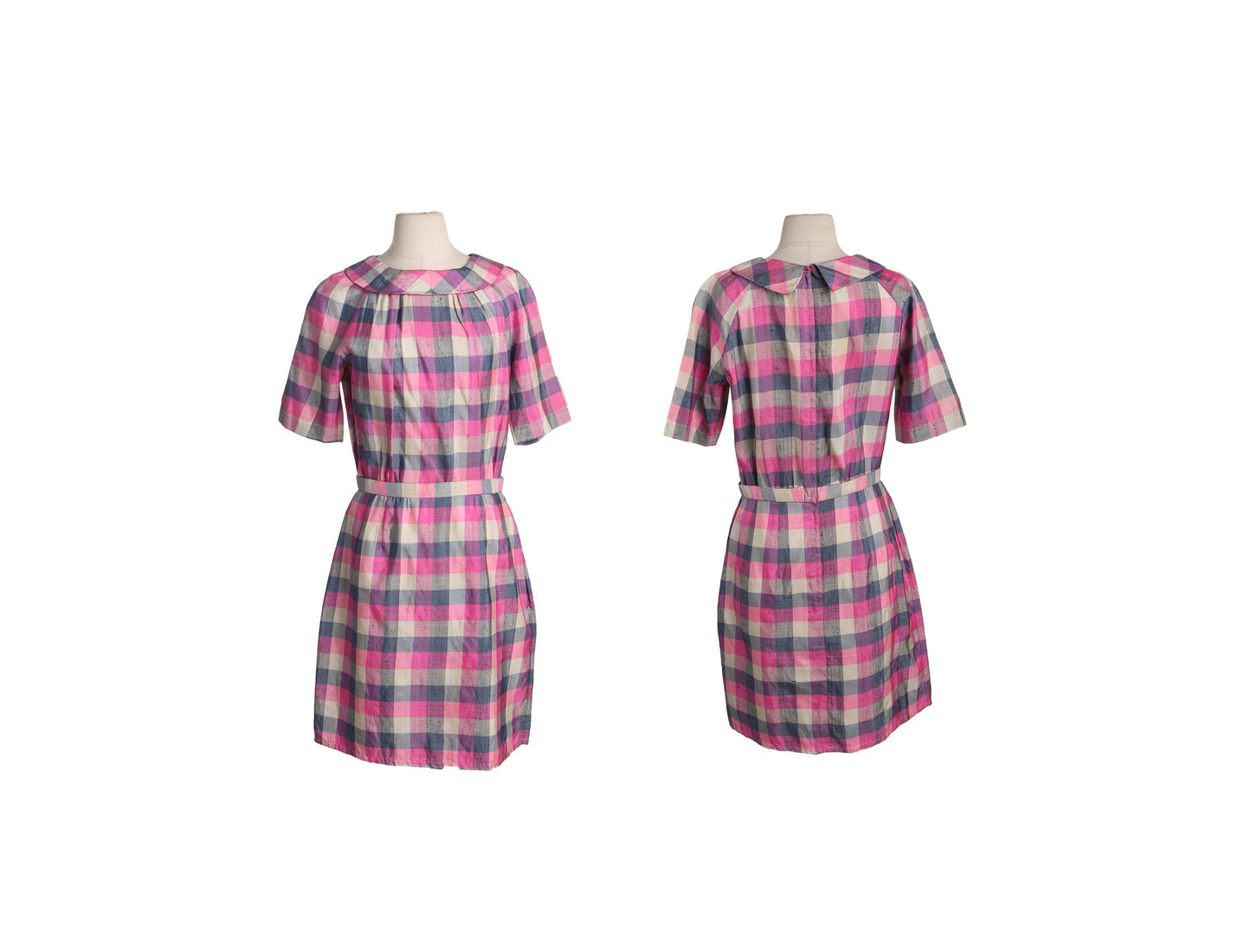 Vintage Women Pink Plaid Retro Dress - Era 50s - 60s