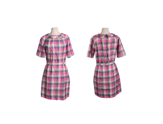 Vintage Women Pink Plaid Retro Dress - Era 50s - 60s