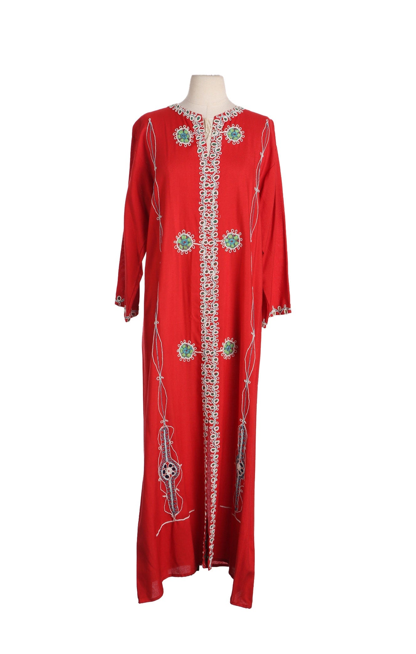 Vintage Red Ethnic Embroidered Long Dress