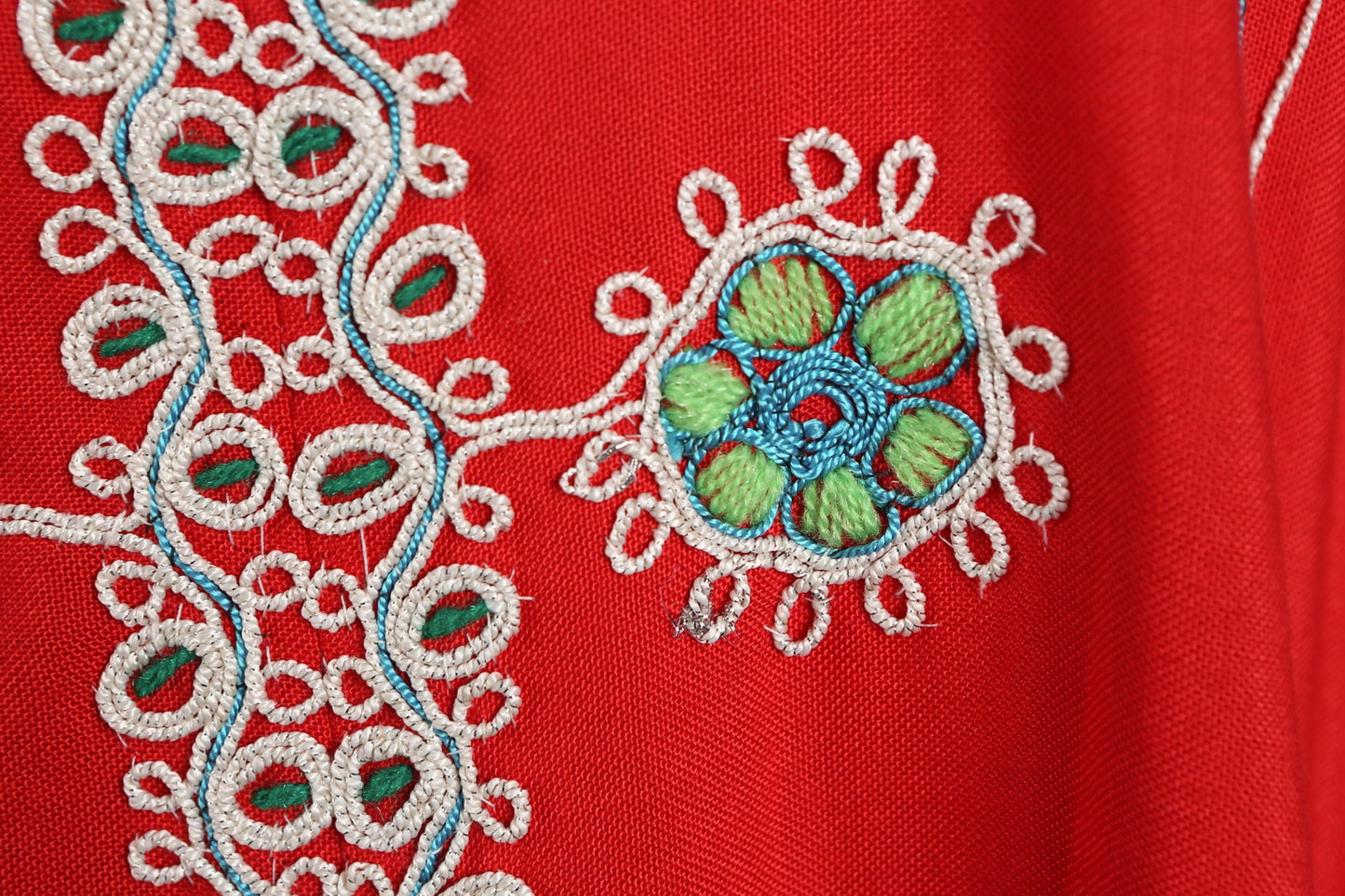 Vintage Red Ethnic Embroidered Long Dress