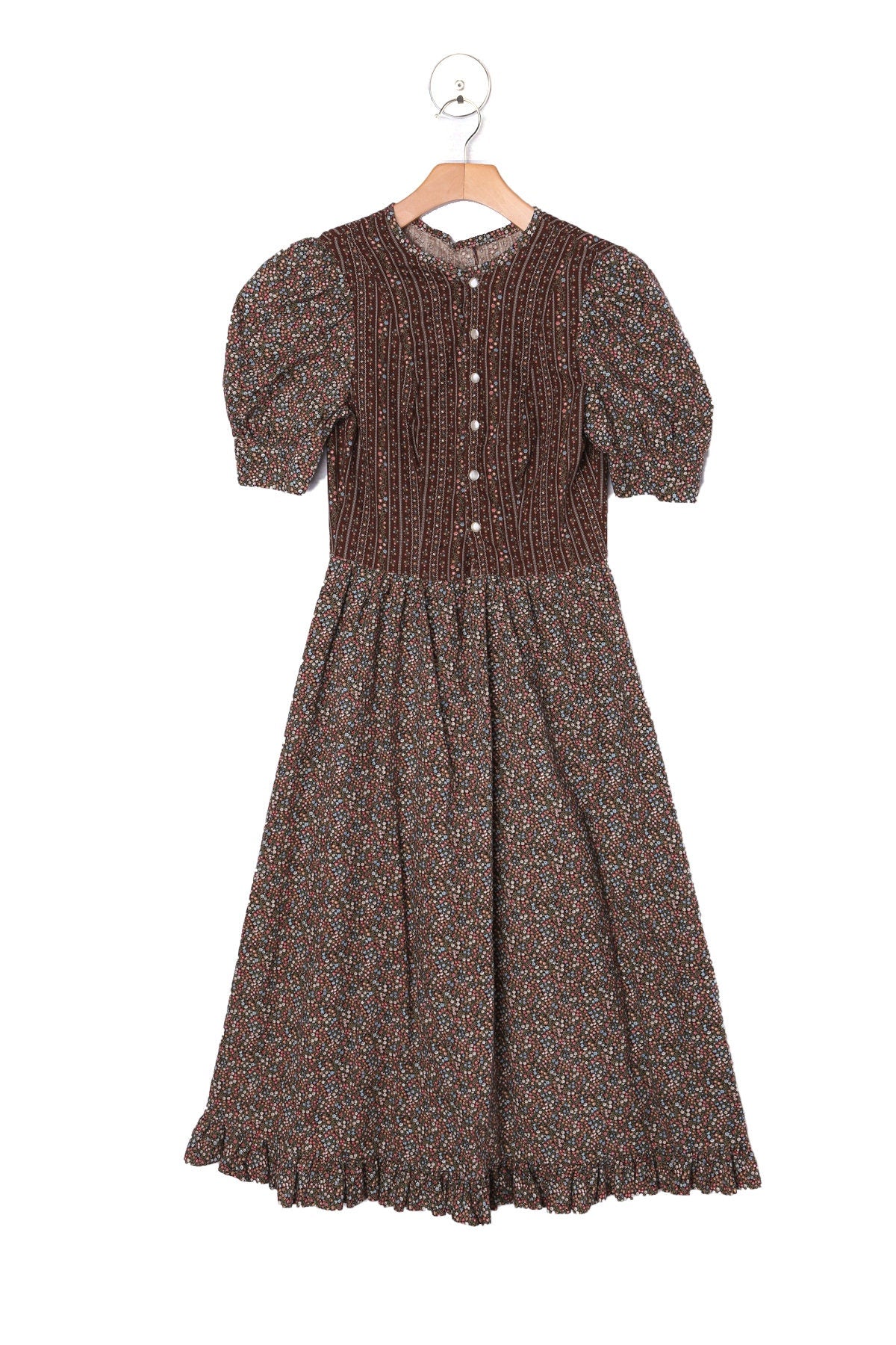 Vintage Prairie Dress Brown Floral Print