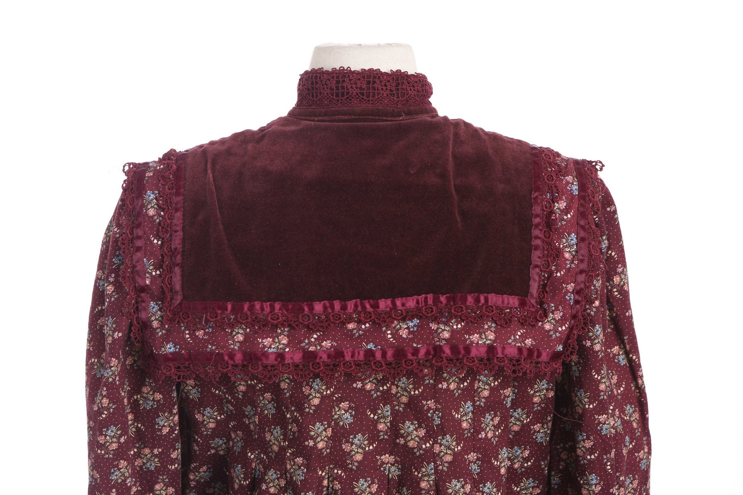 Vintage Prairie Dress with Red Flower Print Fabric and Velvet Shoulder Details