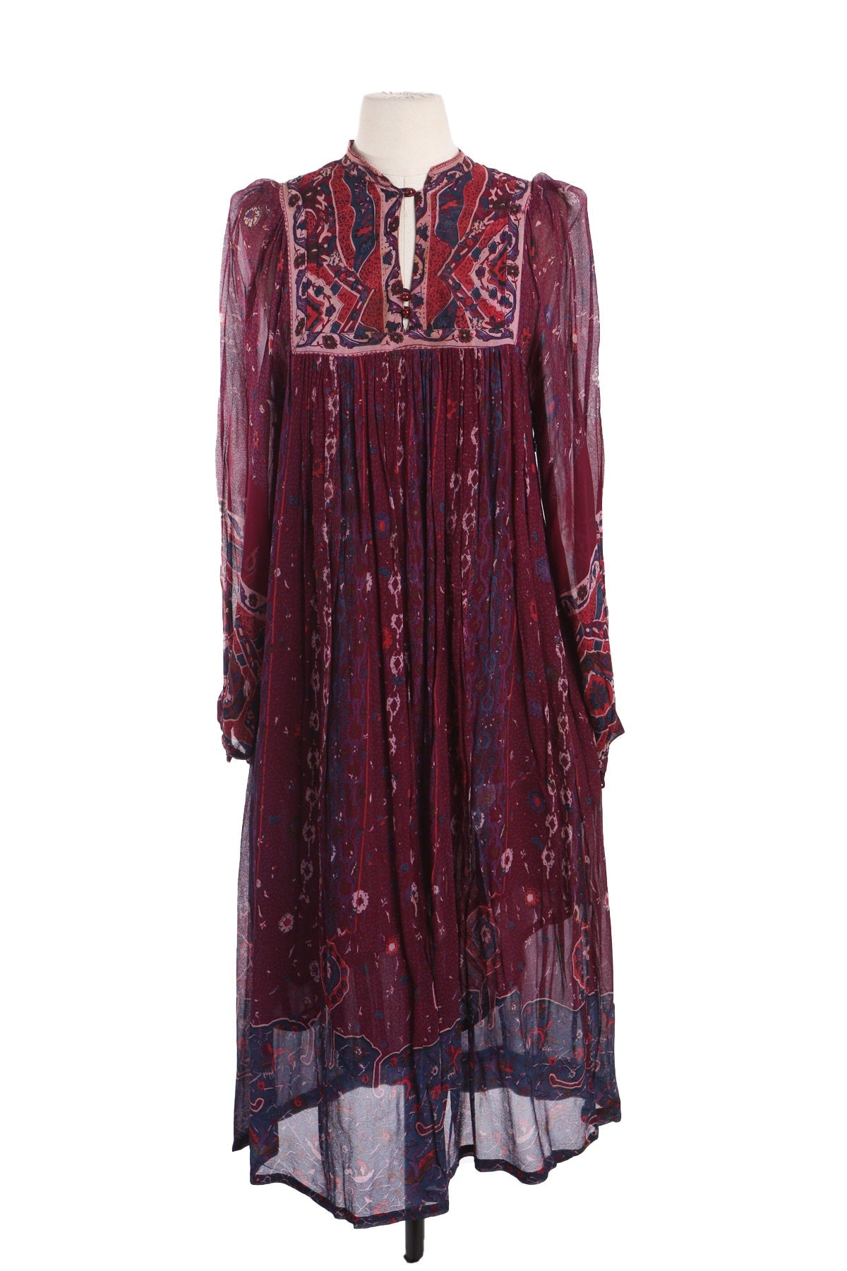 Vintage Boho Dress - Made in India by Starina - Floral Print Rayon Fabric - Era 70s - 80s